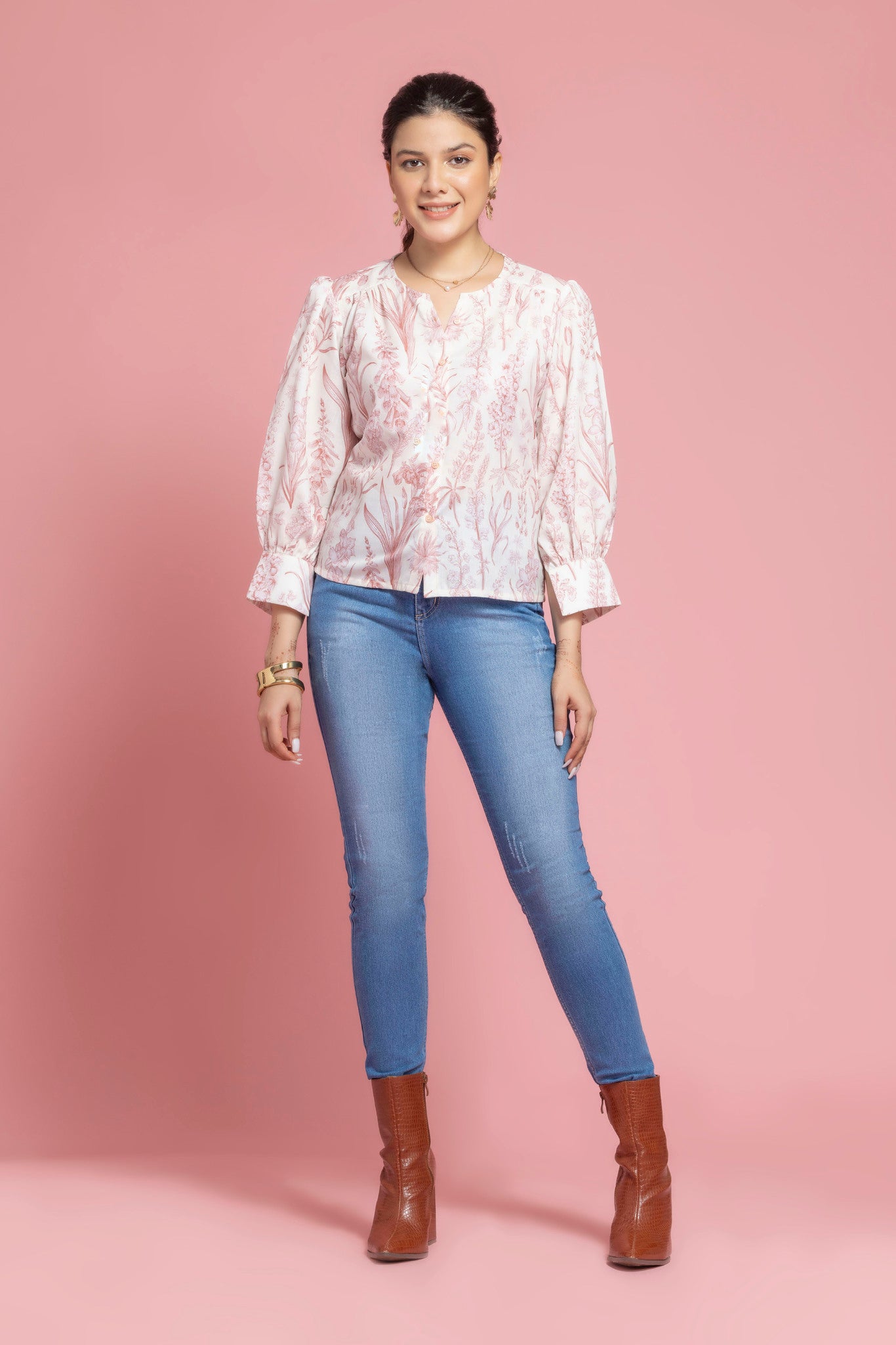 White Floral Printed Shirt