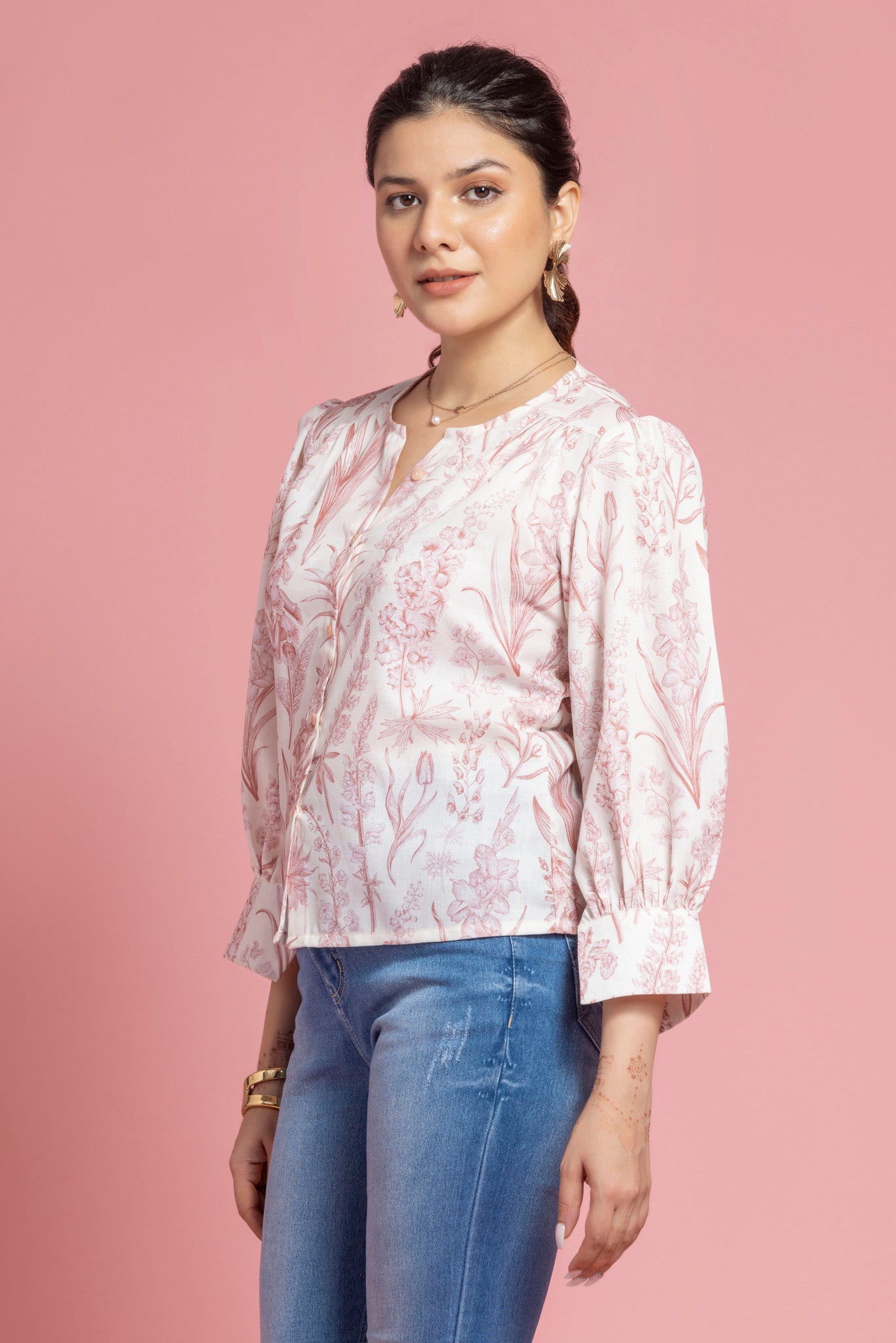 White Floral Printed Shirt