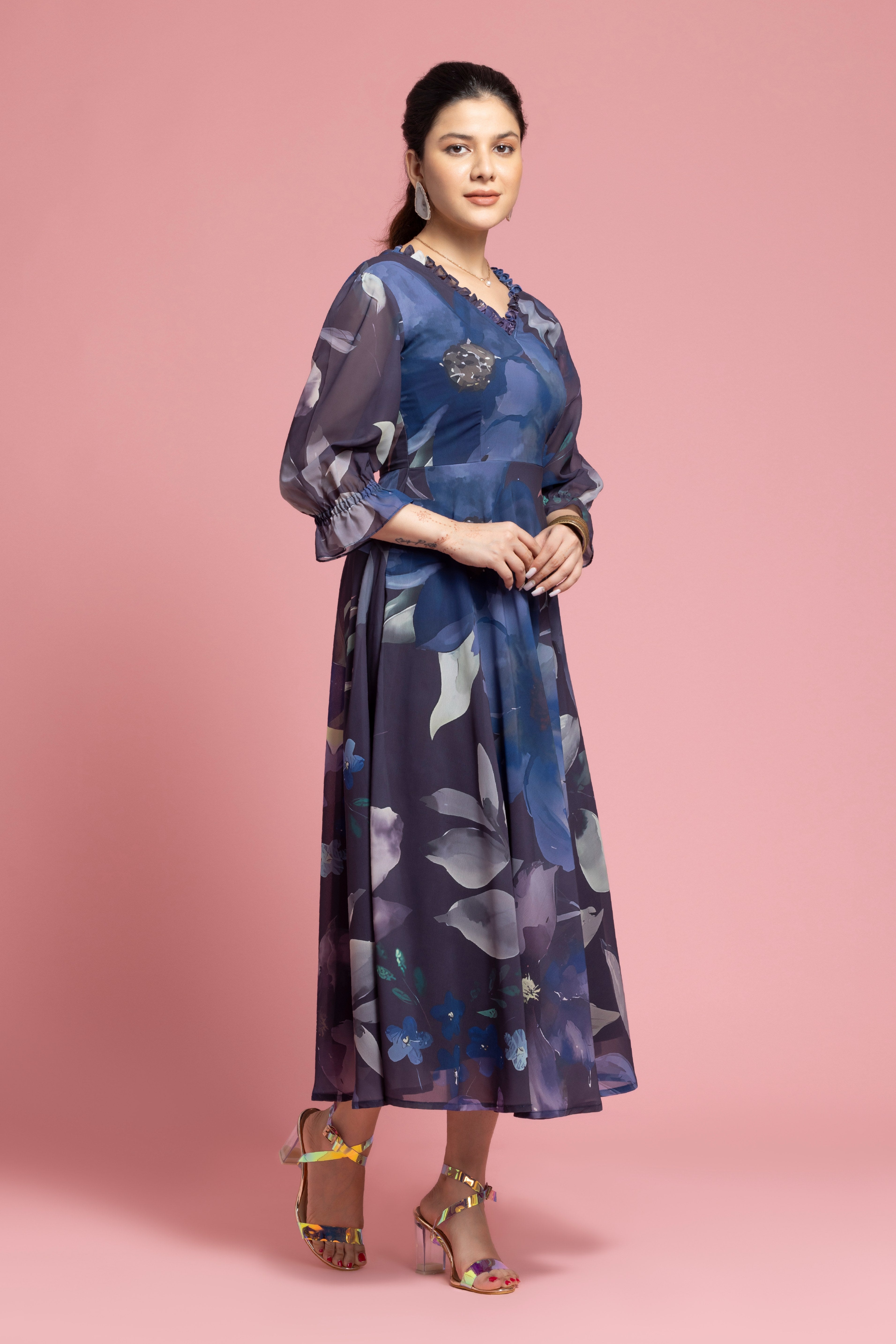 Blue Ocean Printed Flared Dress