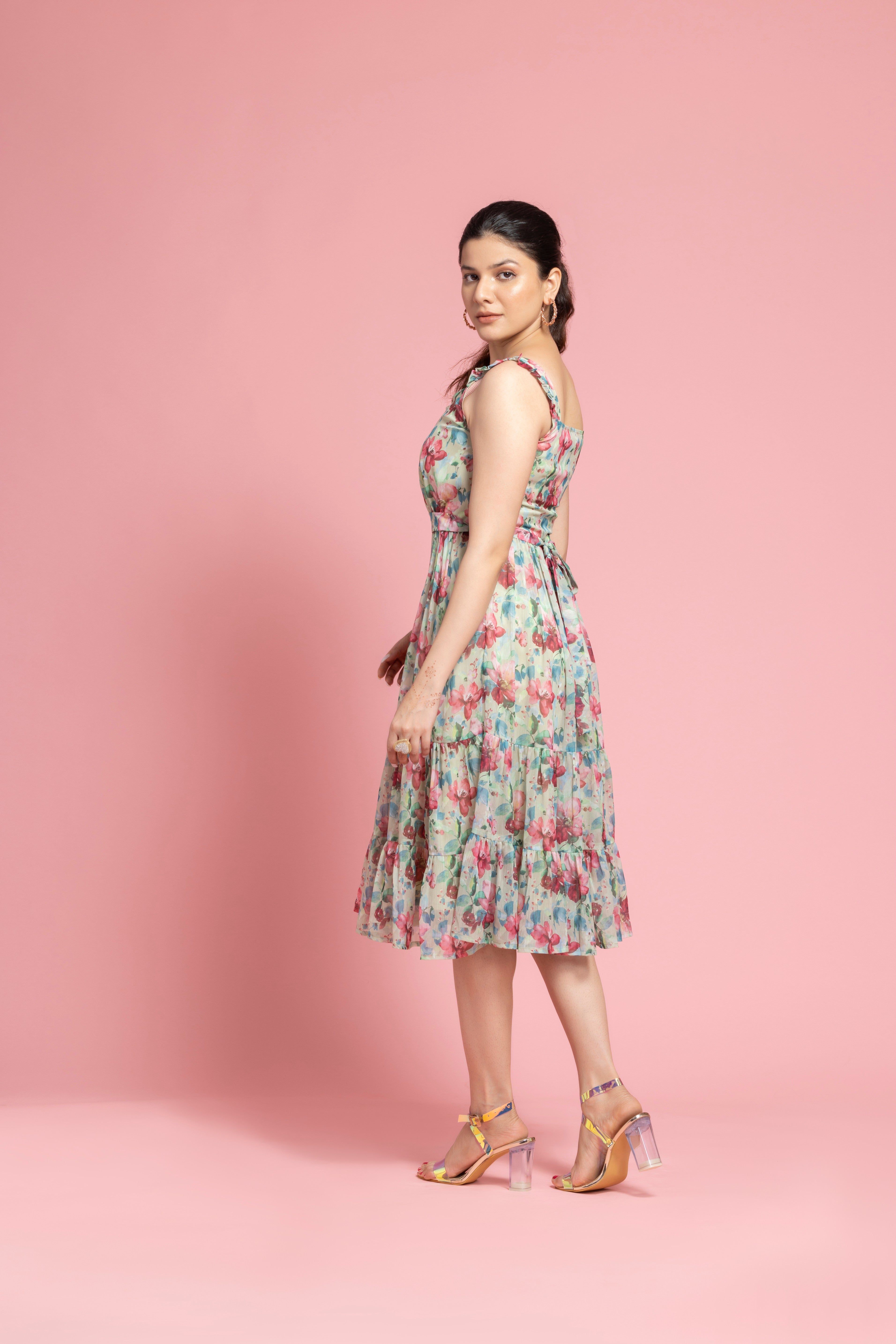 Spring Green Floral Printed Dress