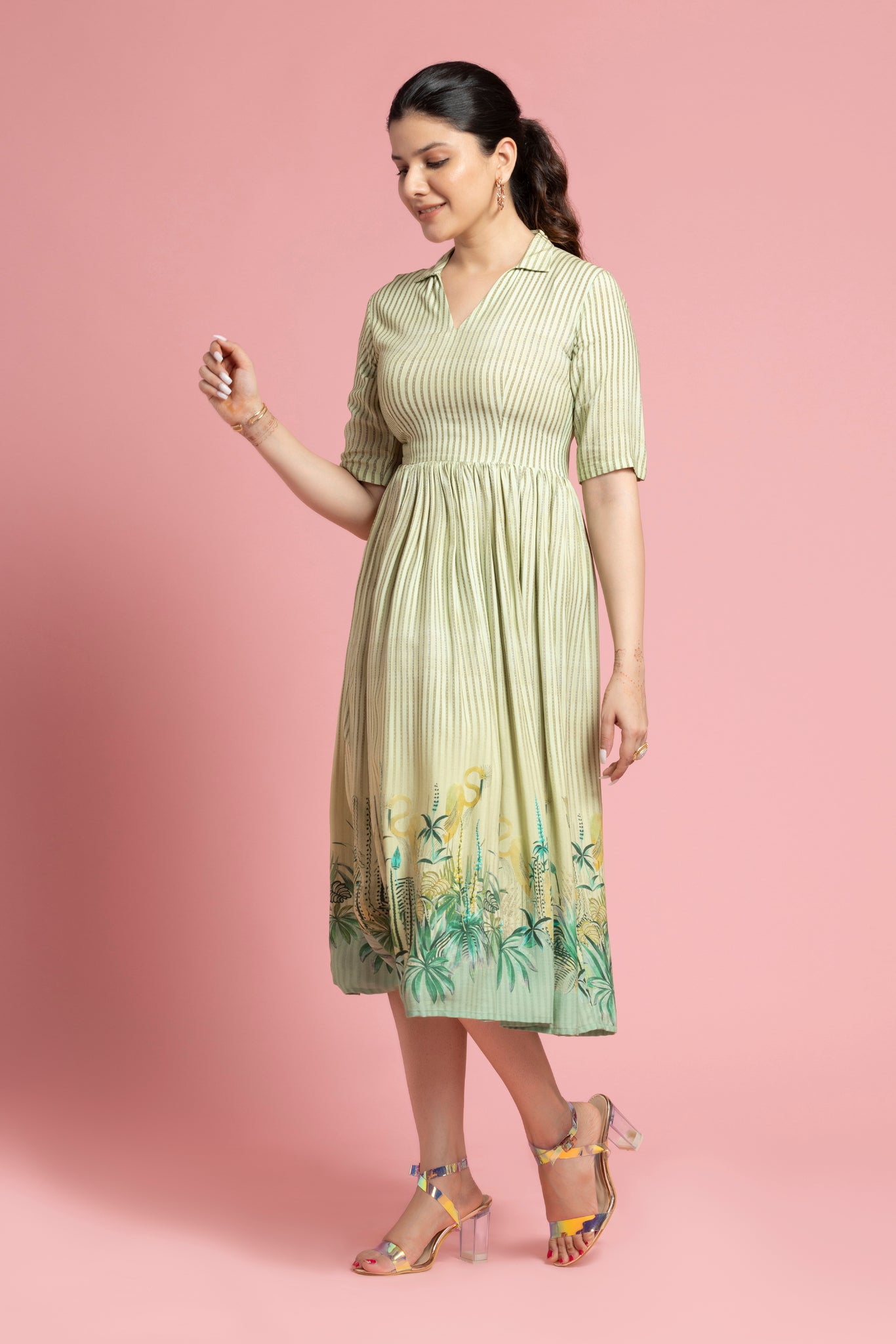 Parrot Green Grass Printed Maxi Dress