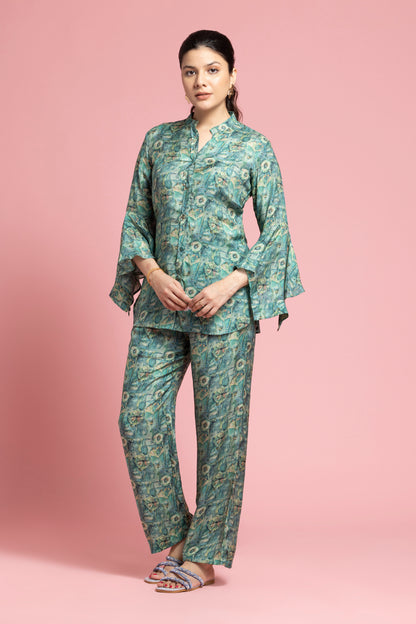 Green Abstract Printed Co-Ords Set