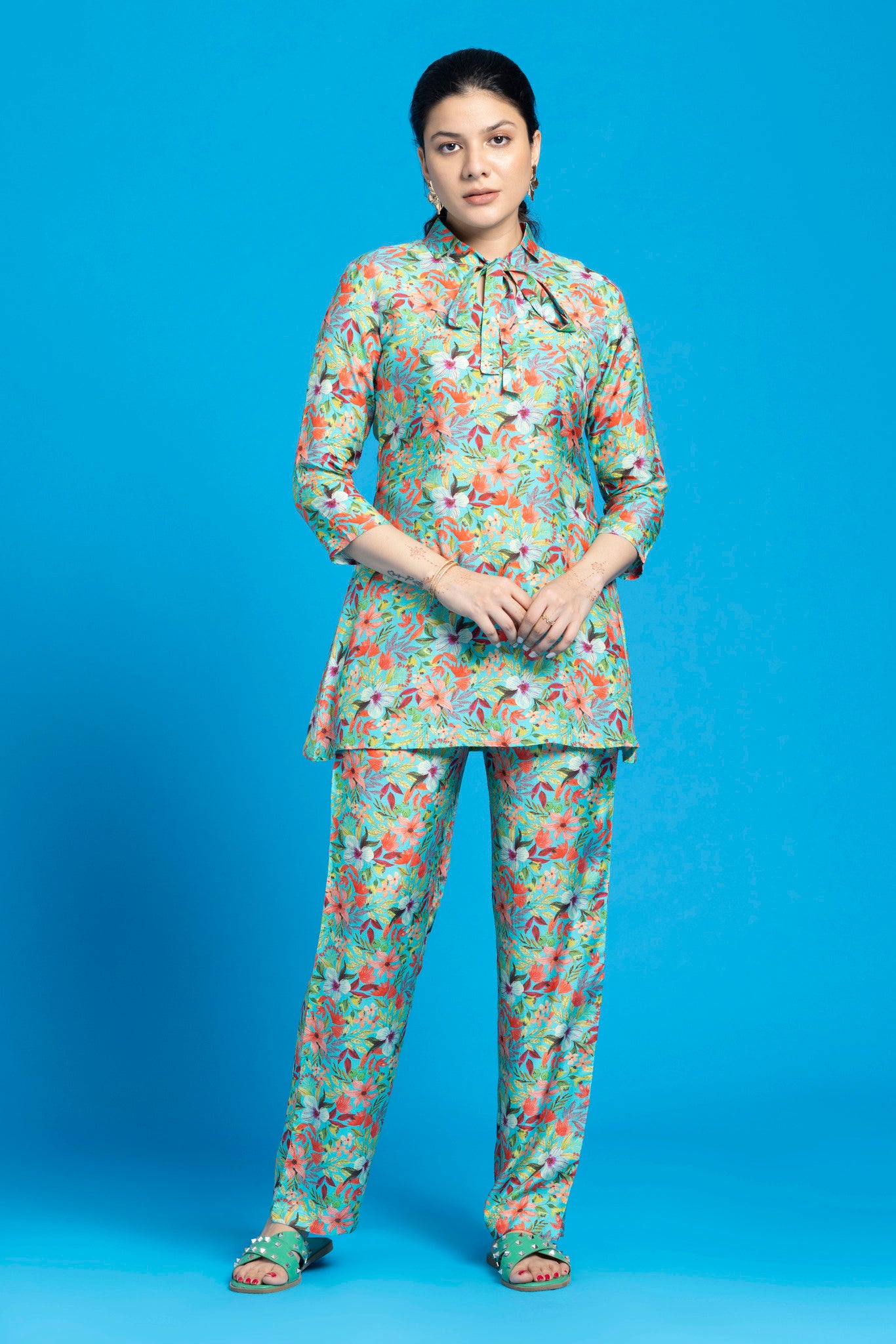 Beautiful Green Spring Floral Printed Co-Ords Set