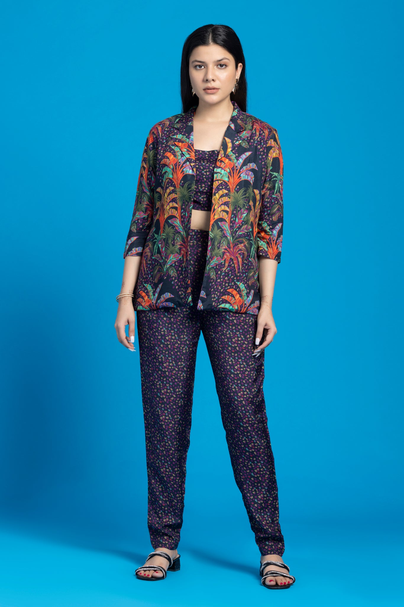 Beach Printed Blazer Three Piece Co-Ords Set