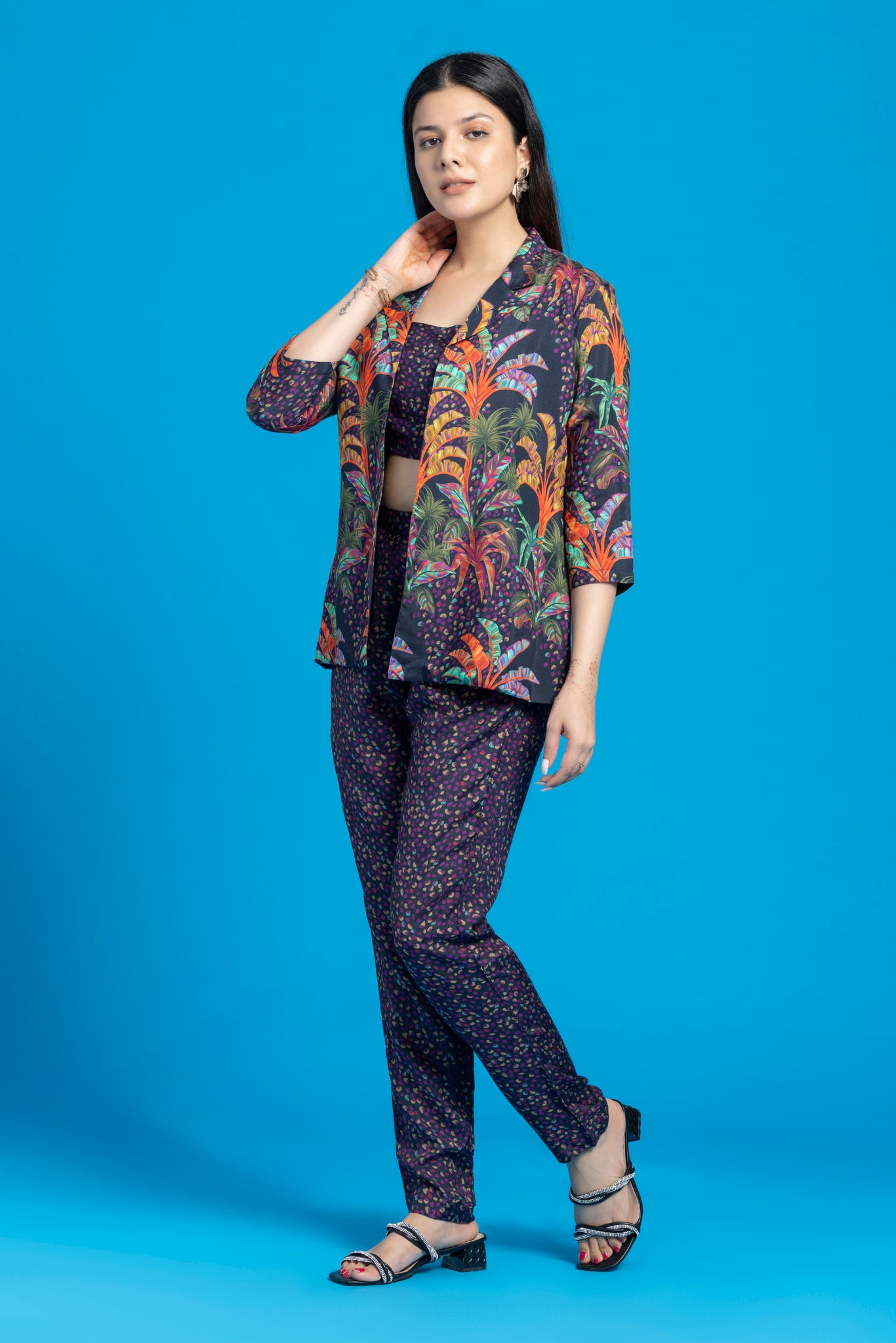 Beach Printed Blazer Three Piece Co-Ords Set