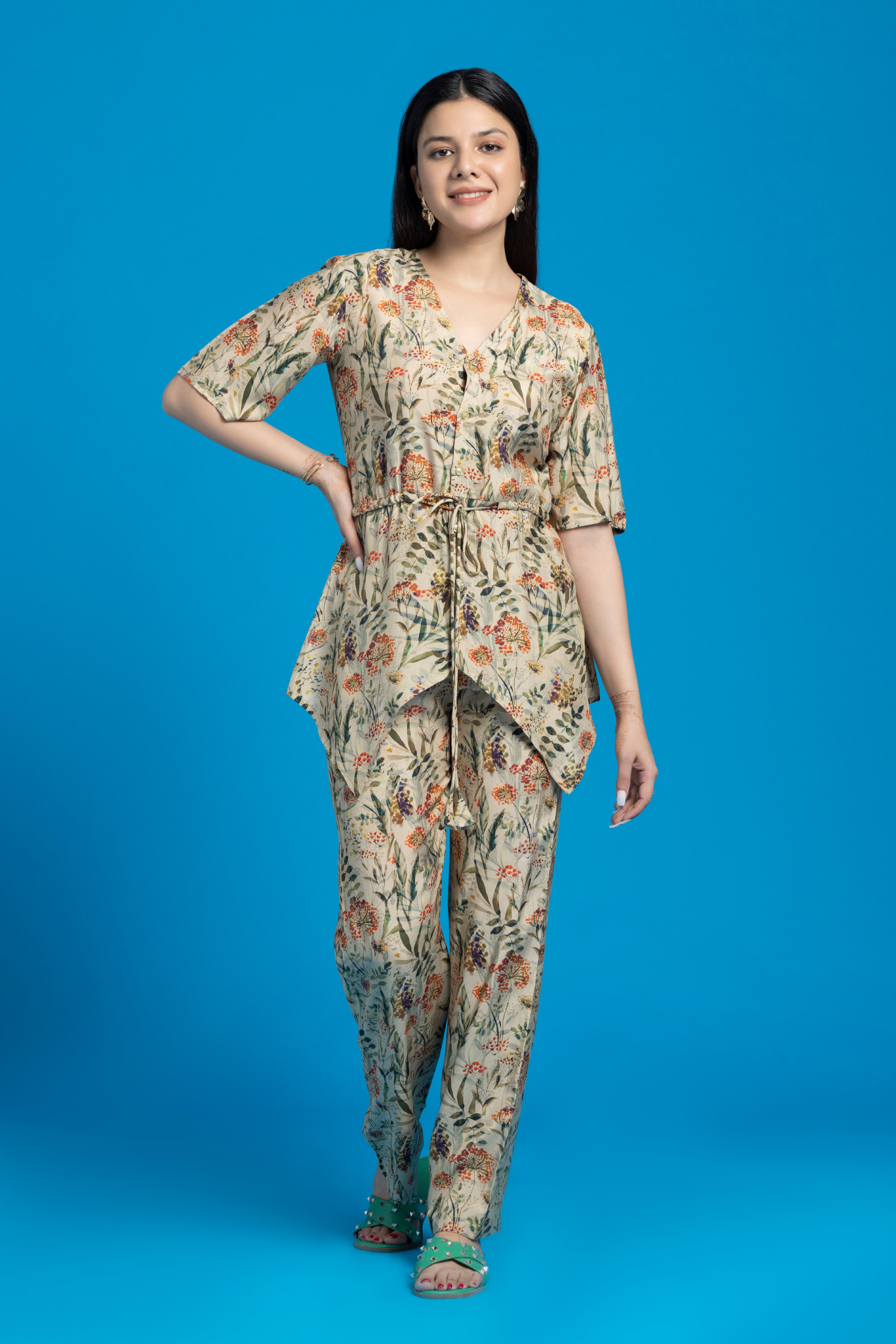 Autumn Floral Printed Viscose Co-Ords Set