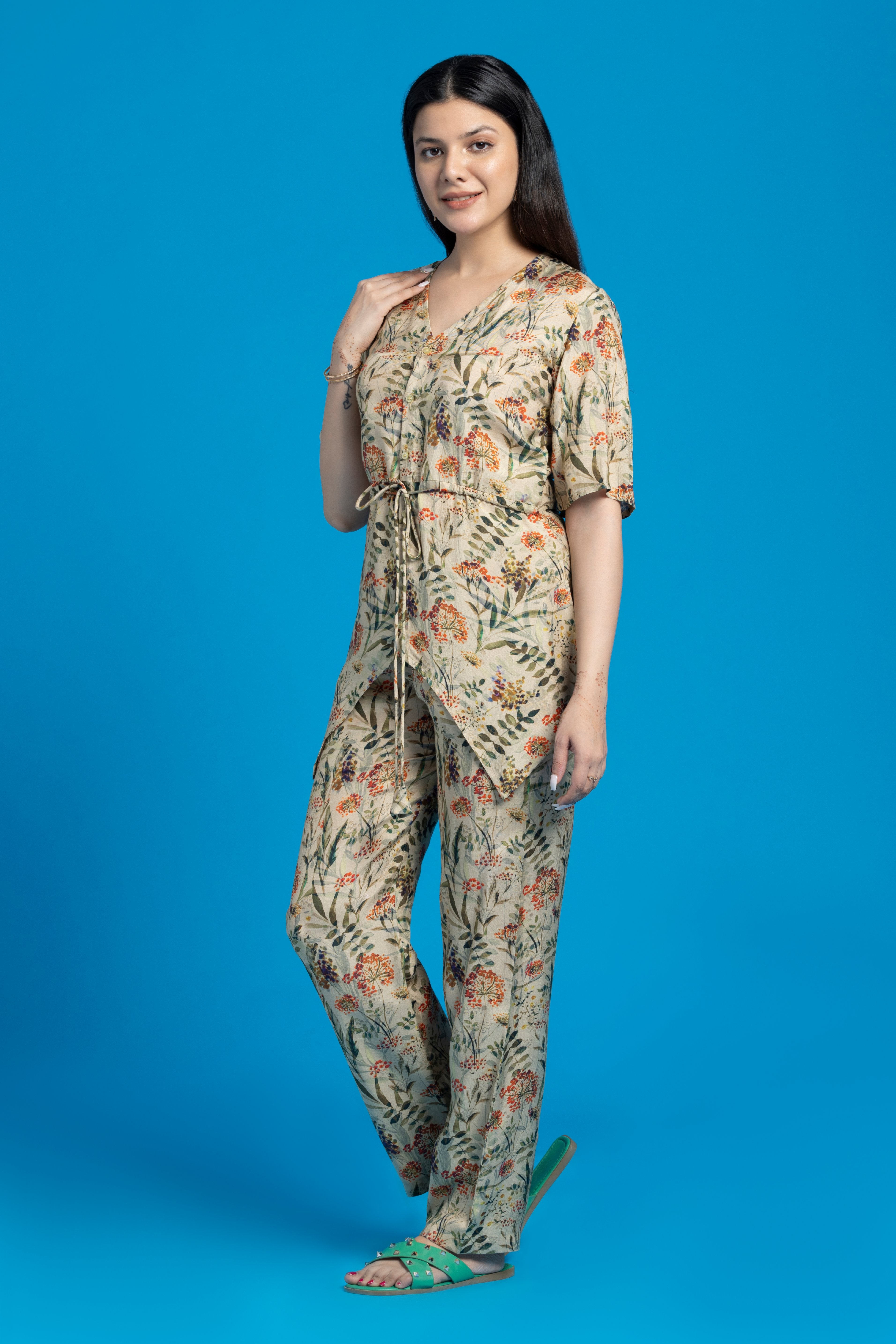 Autumn Floral Printed Viscose Co-Ords Set