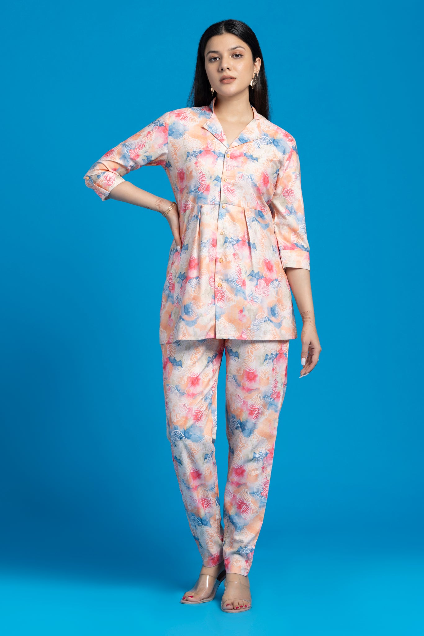 Multi-Color Hanami Floral Printed Co-Ords Set