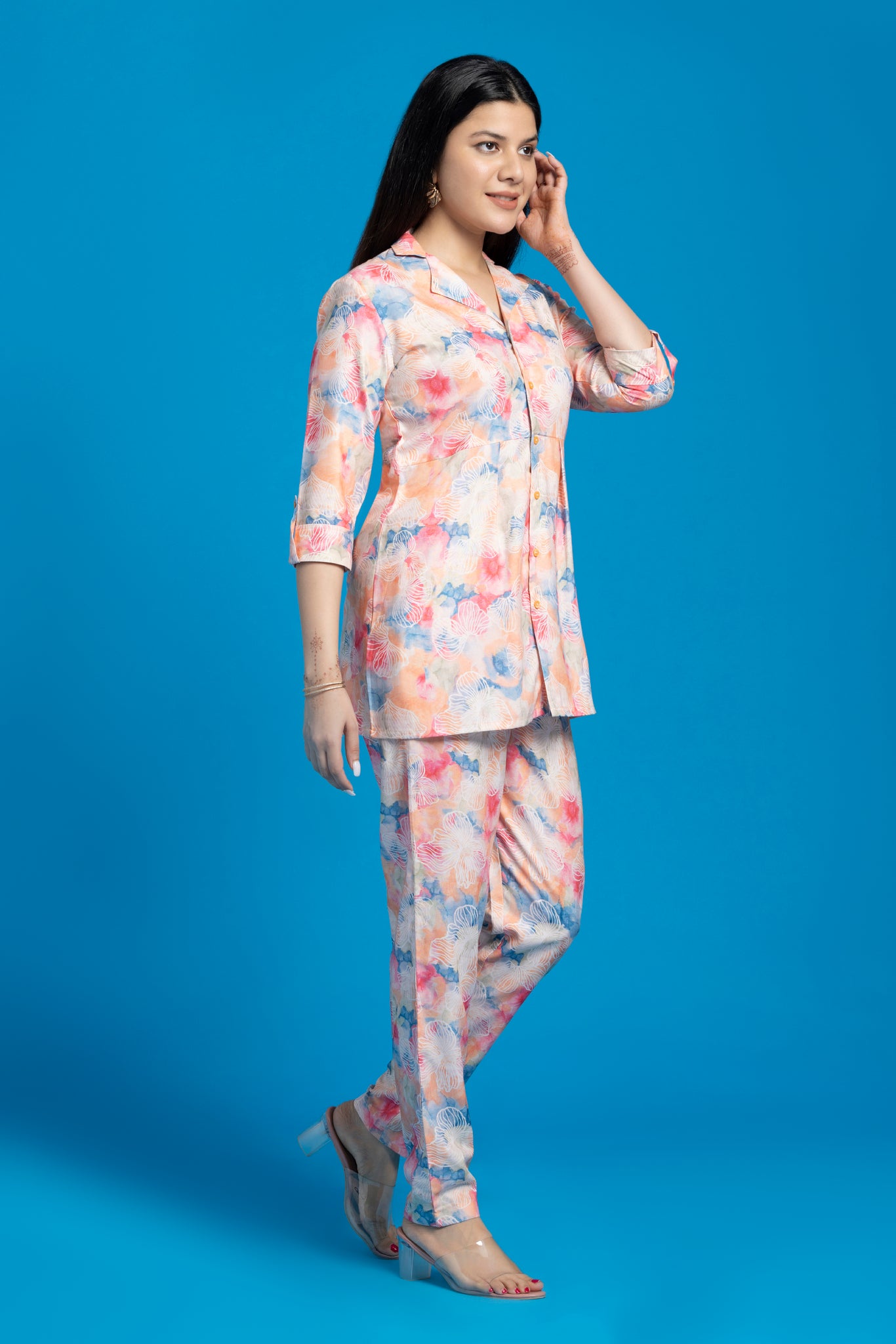 Multi-Color Hanami Floral Printed Co-Ords Set