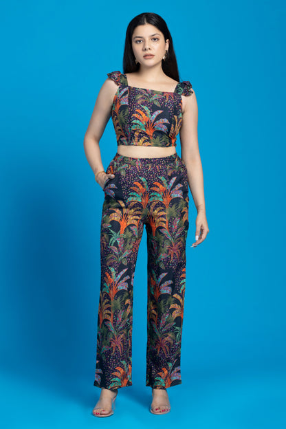 Autumn Printed Crop Top Co-Ords Set