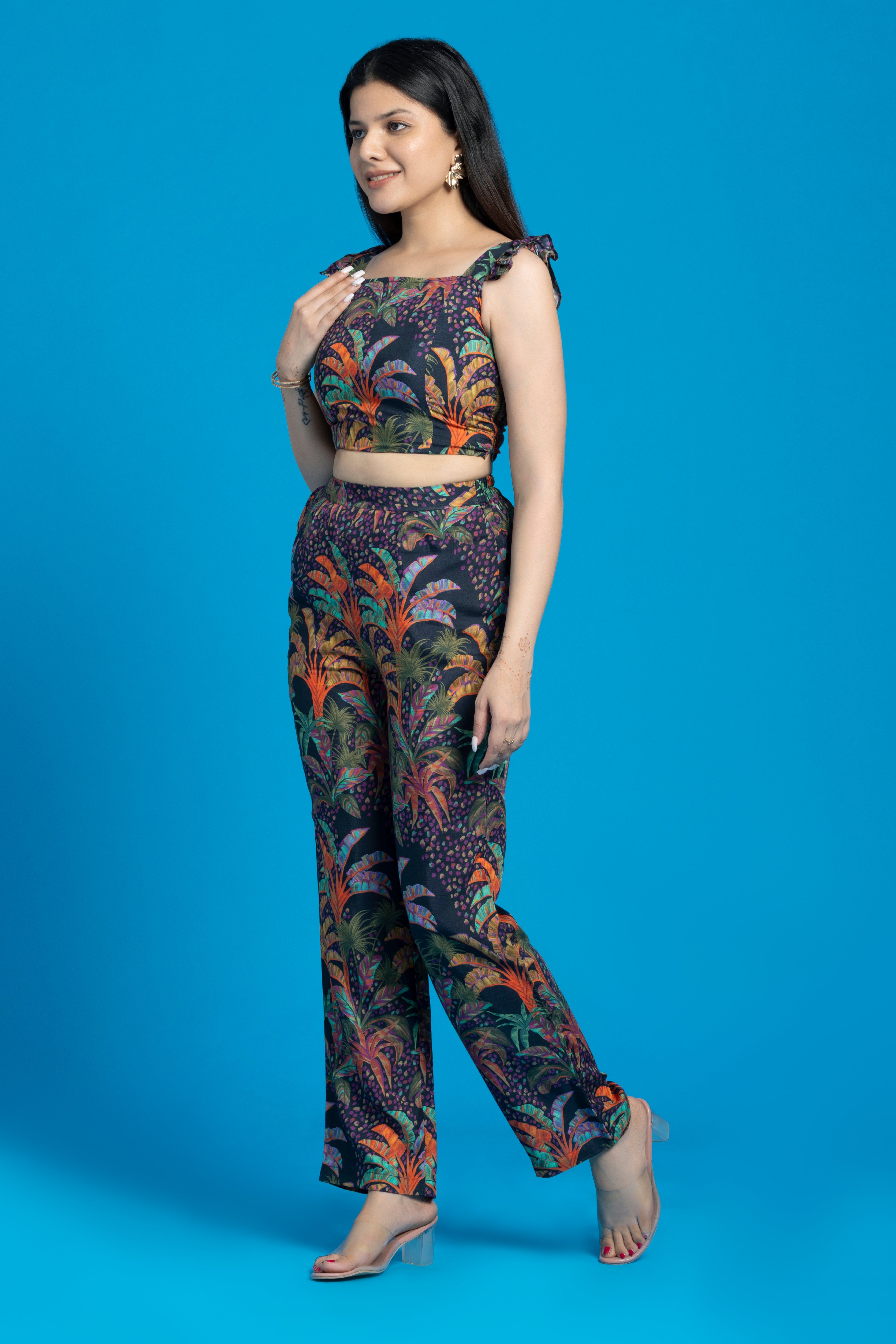 Autumn Printed Crop Top Co-Ords Set