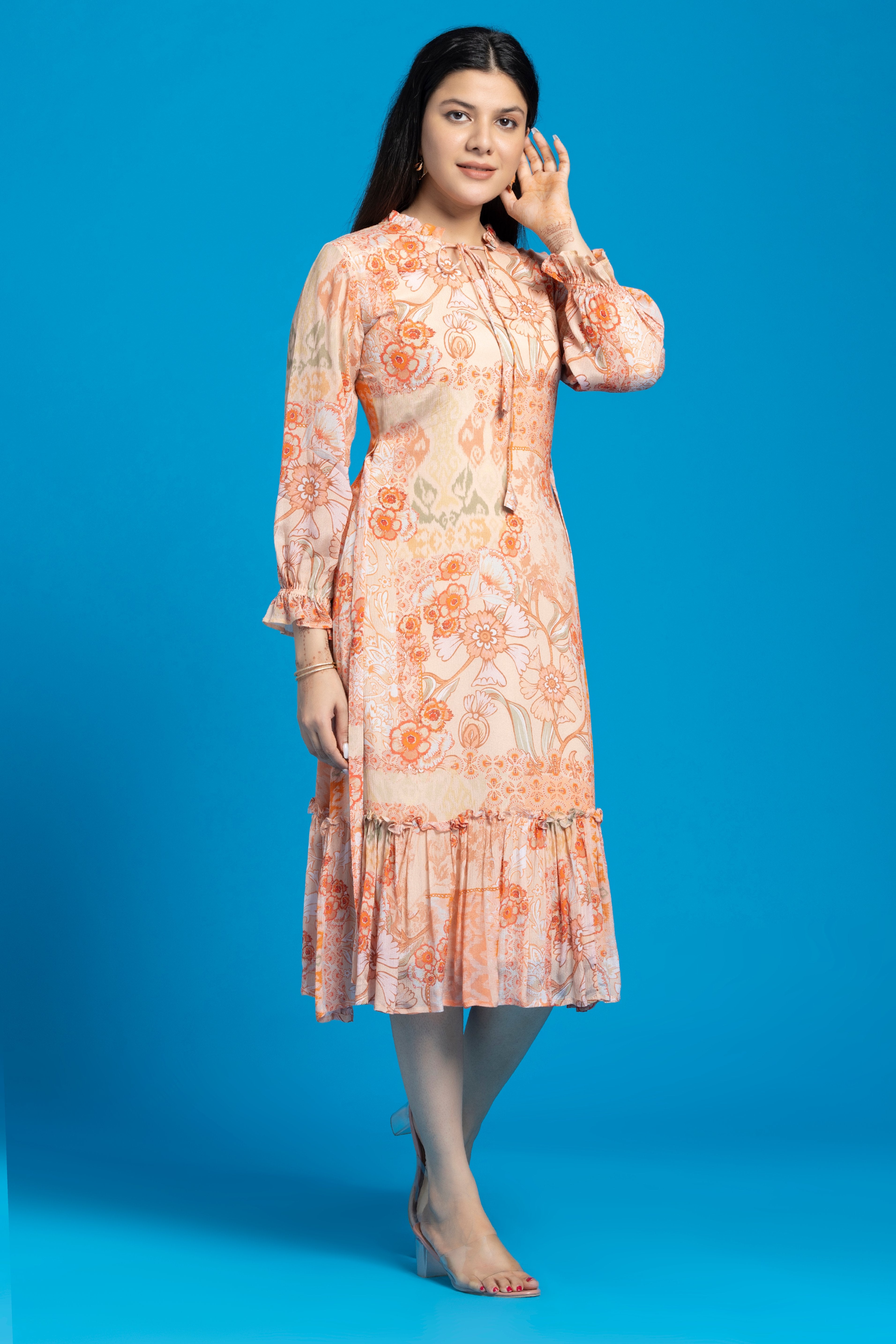 Peach  Printed Maxi Dress