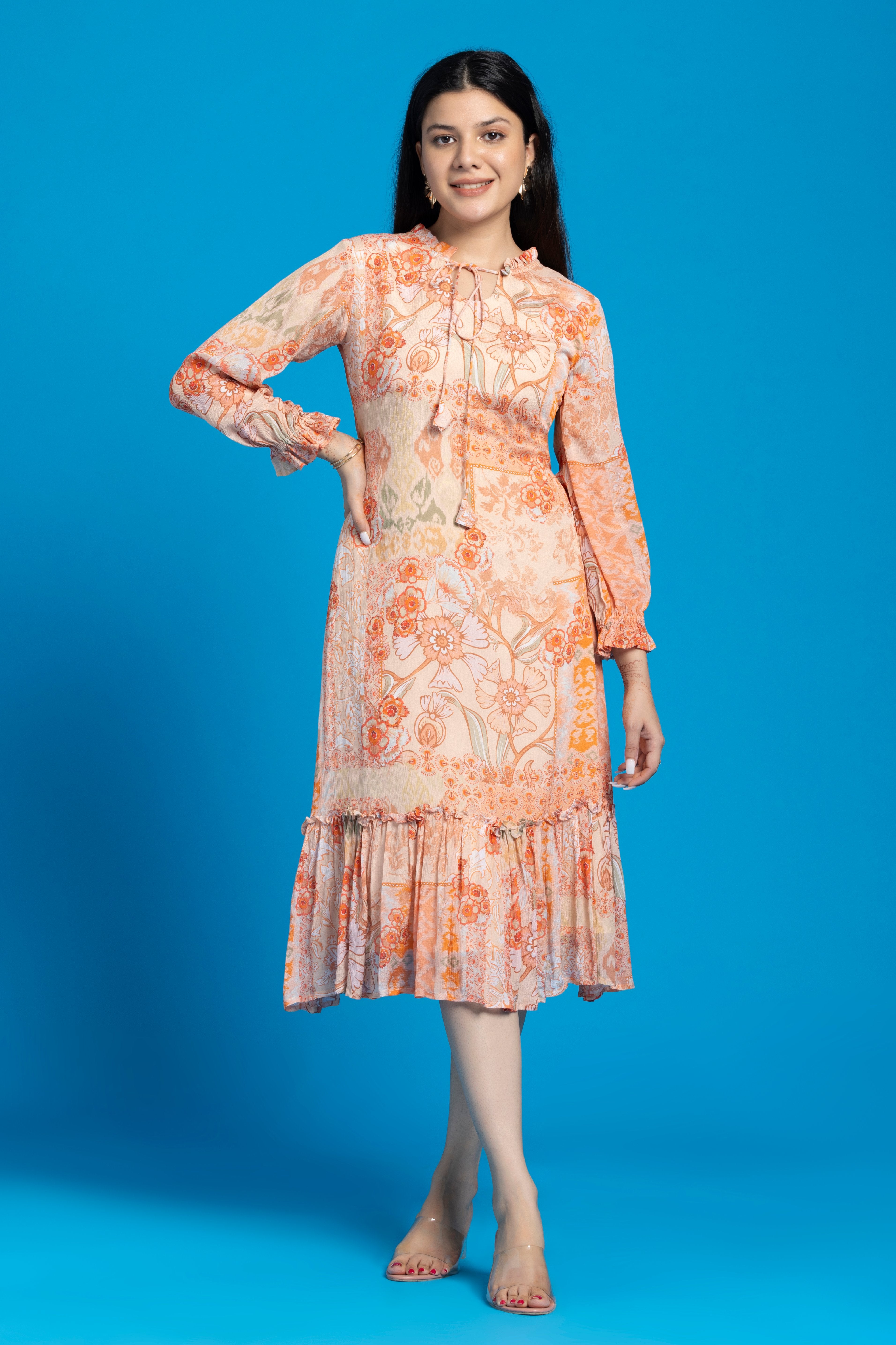 Peach  Printed Maxi Dress