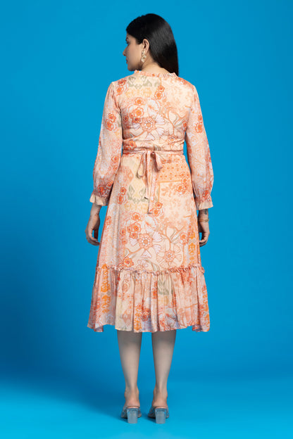 Peach  Printed Maxi Dress