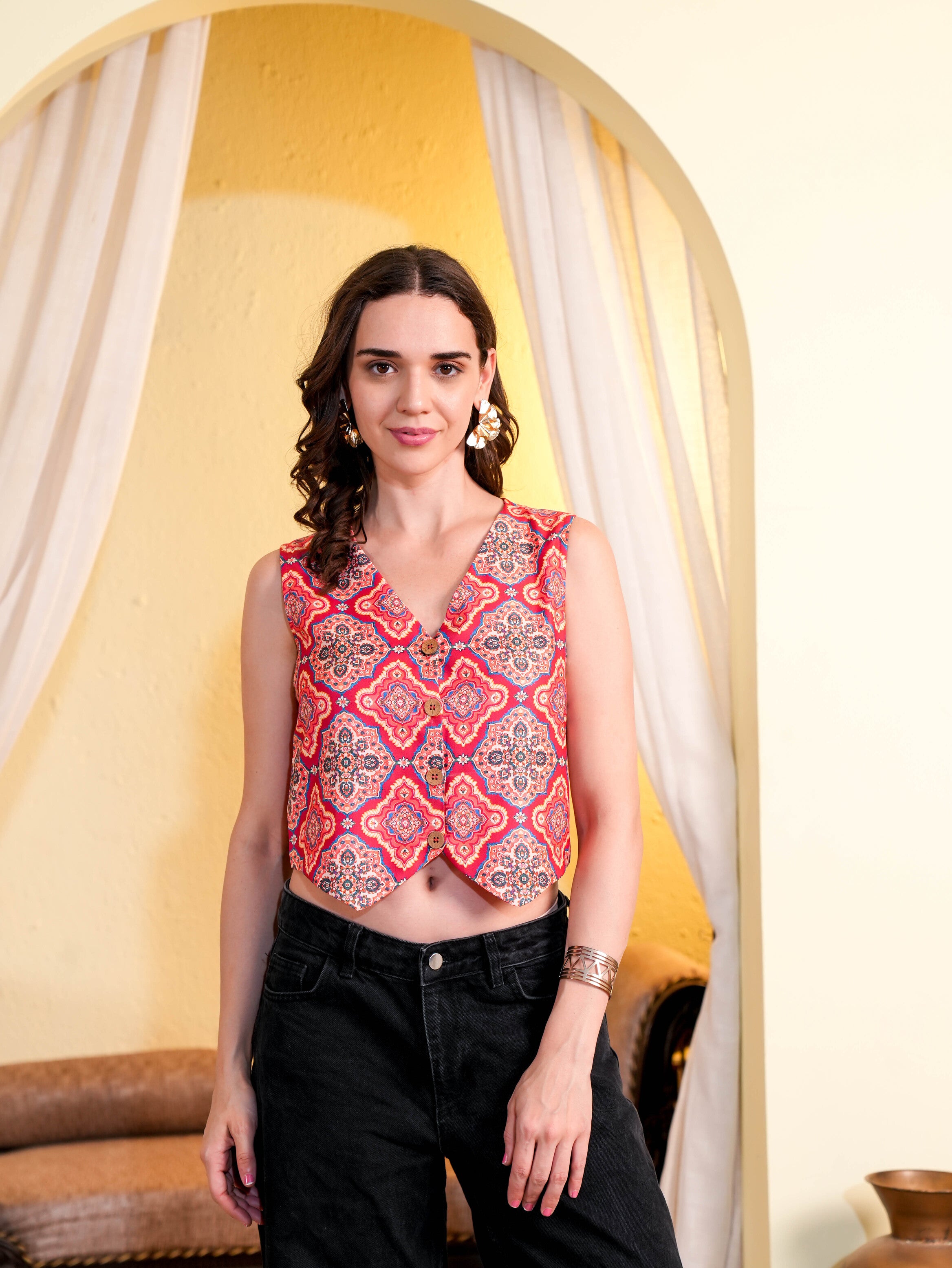 Red Crop Woven tops