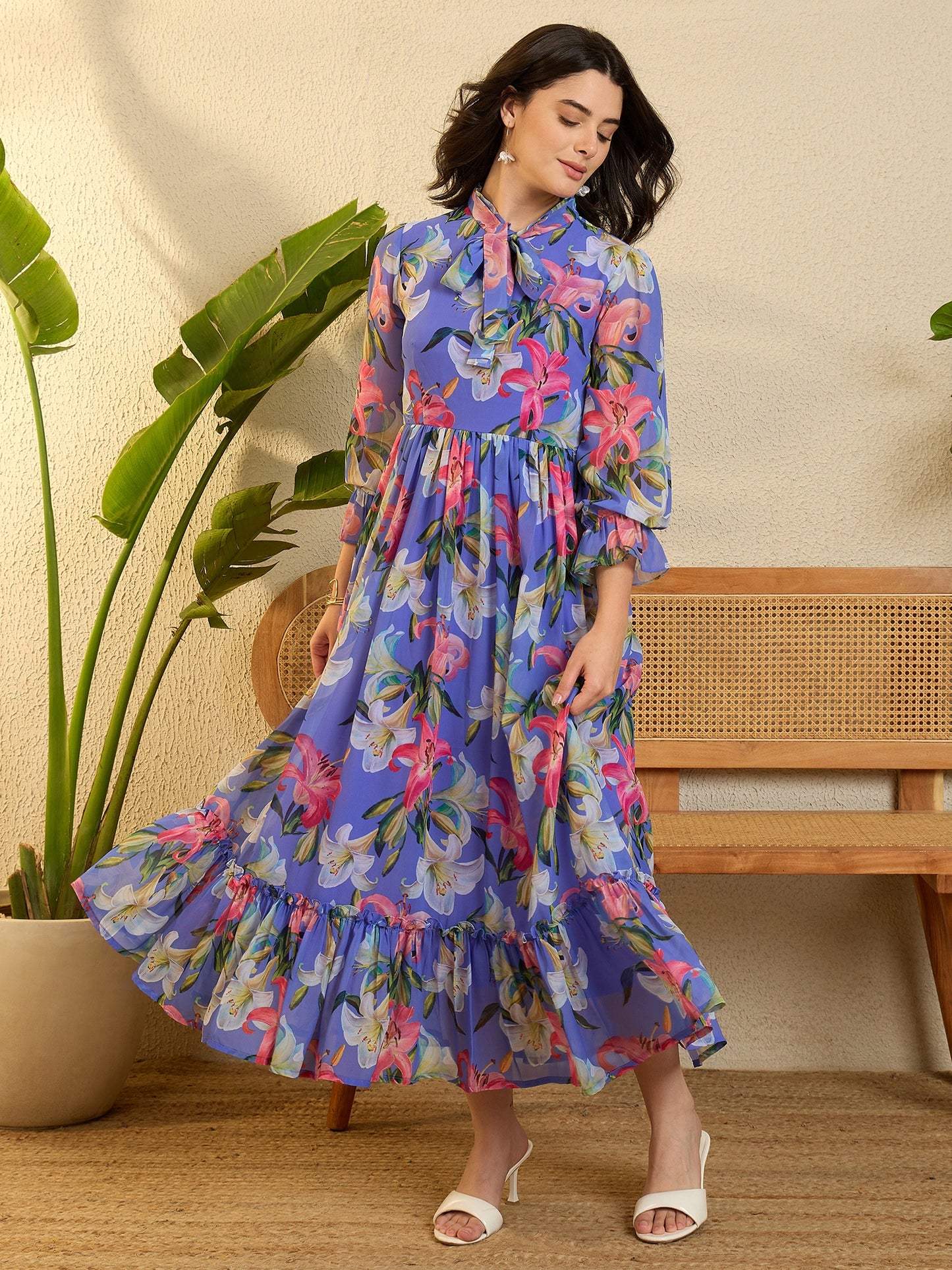 Floral Printed Gown Dress