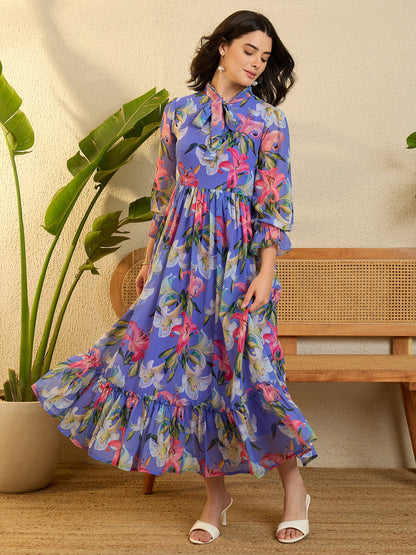 Floral Printed Gown Dress