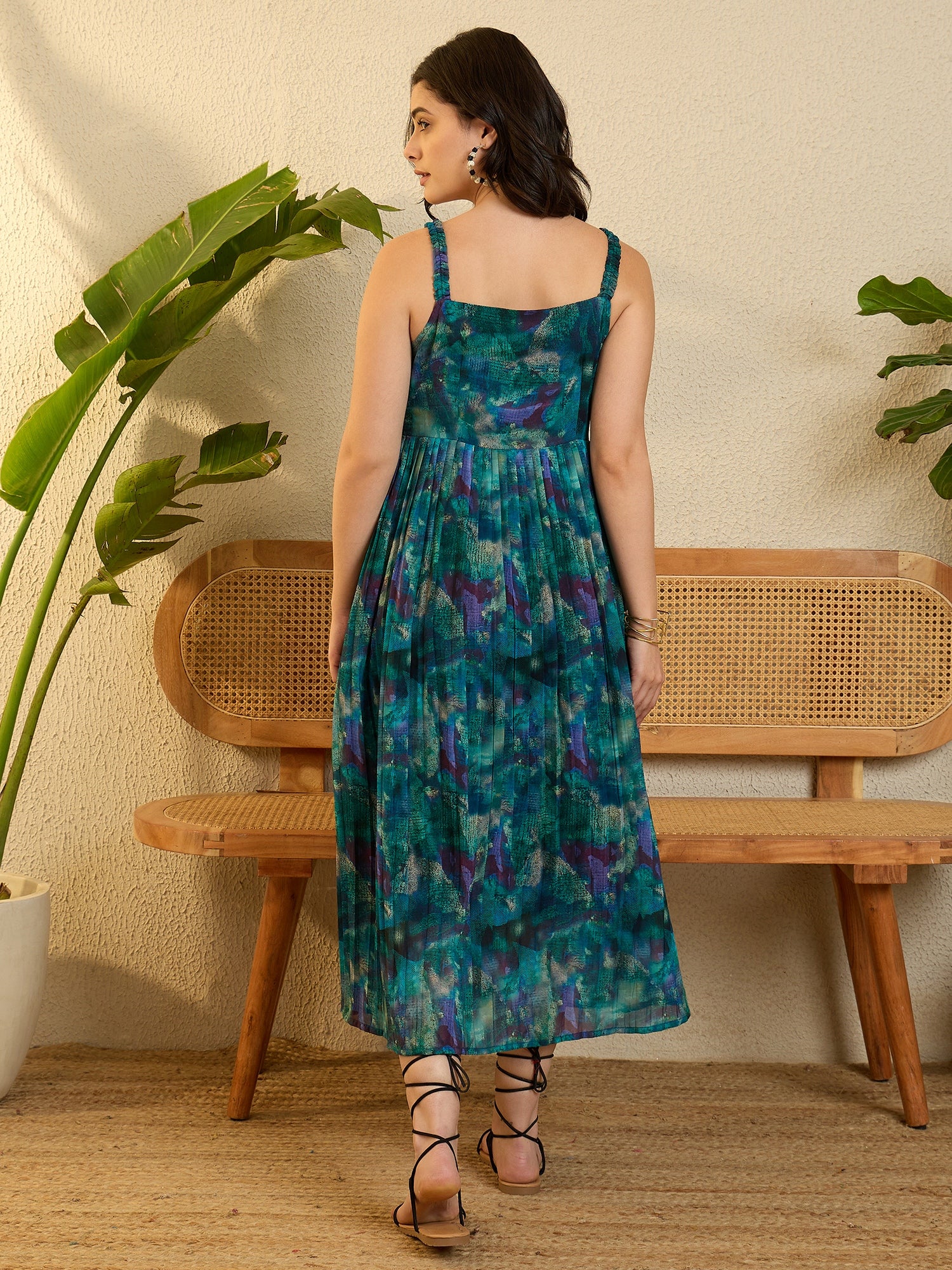 Blue Abstract Crushed Dress