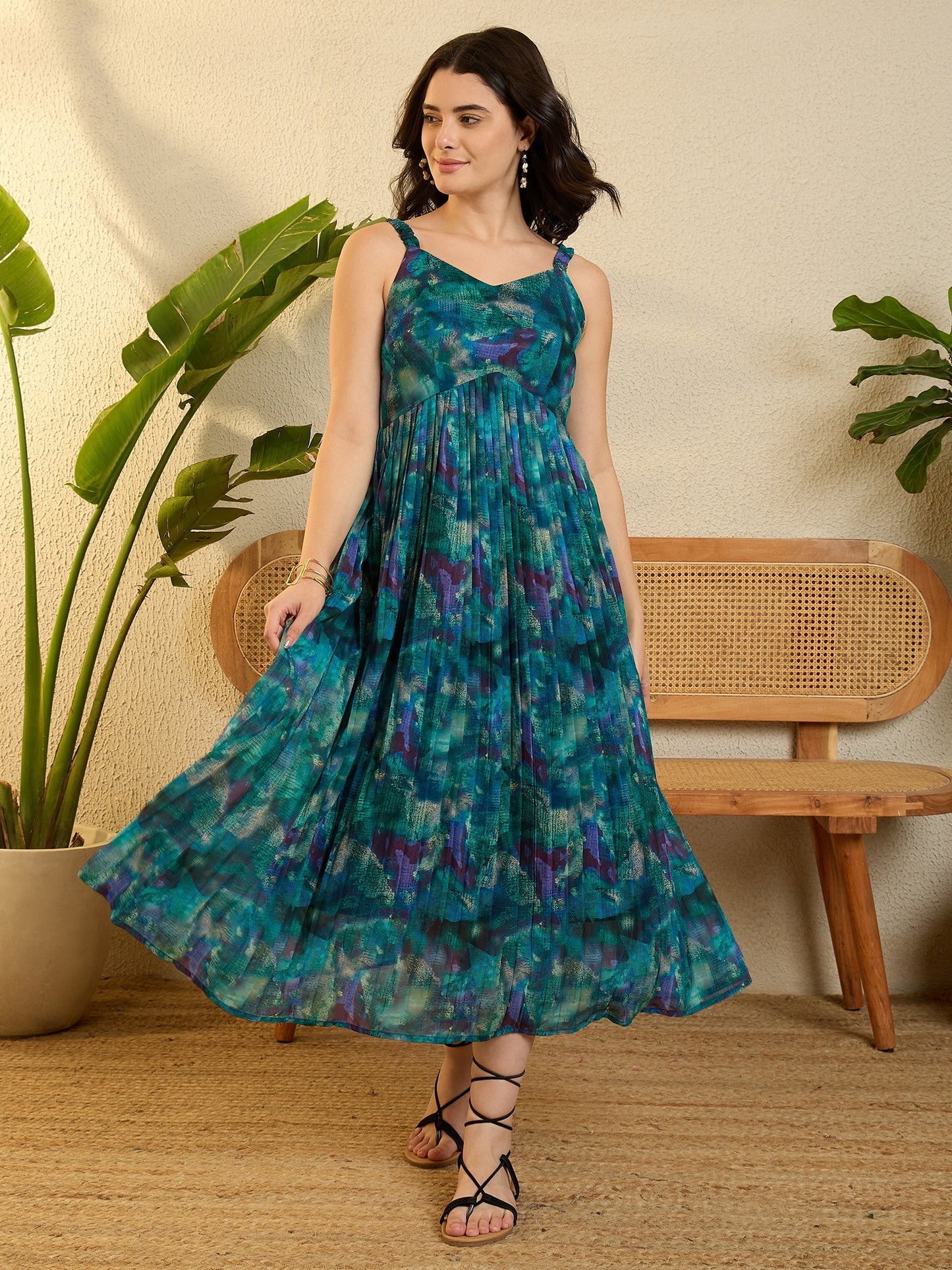 Blue Abstract Crushed Dress