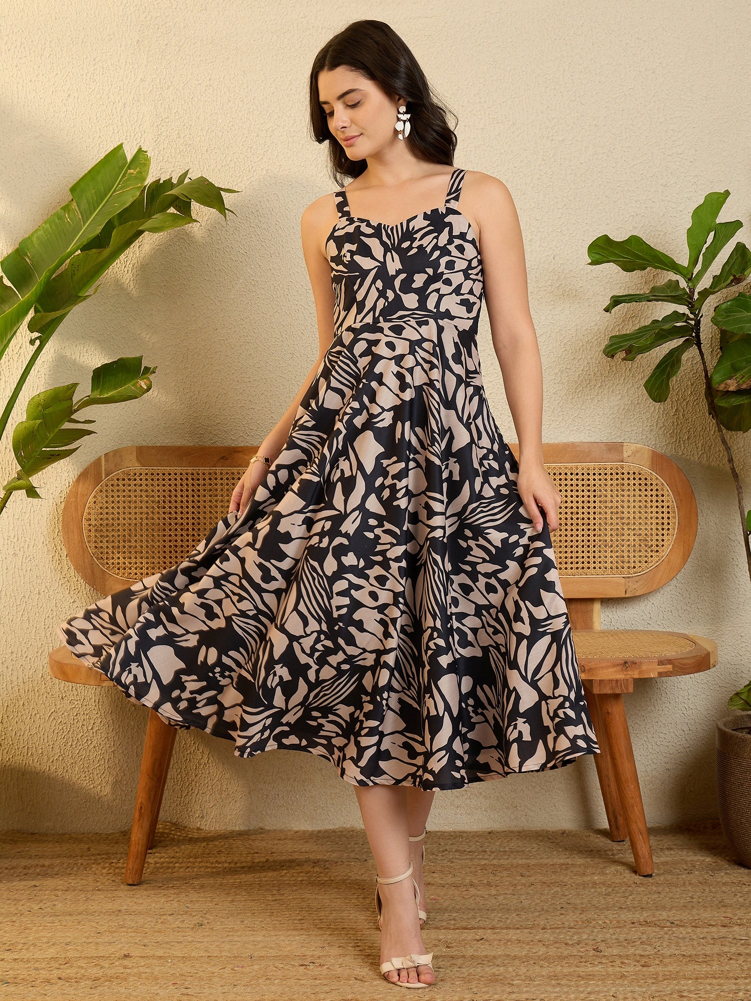 Black Abstract Printed Maxi Dress