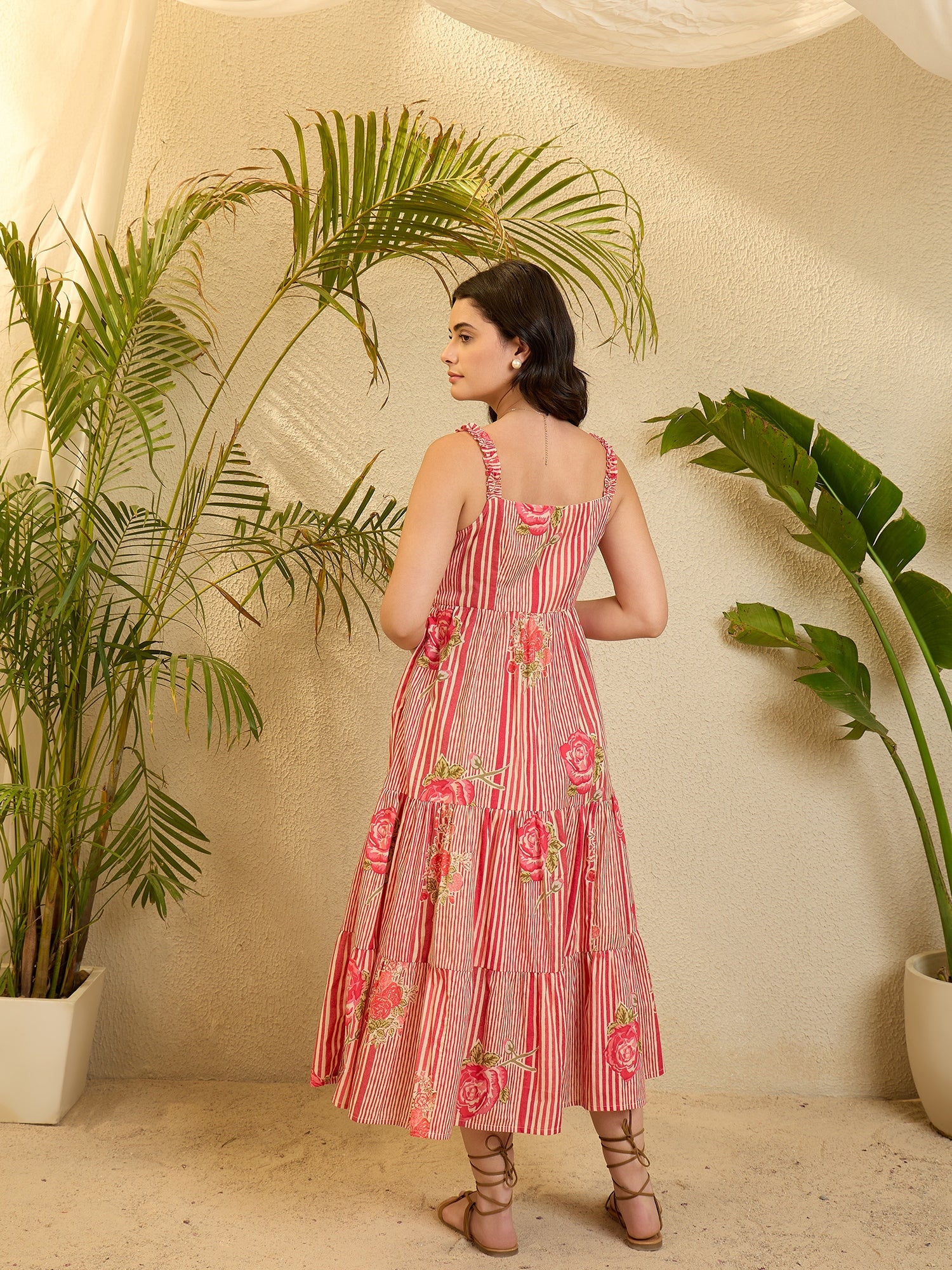 Pink Floral Printed Lyered Dress