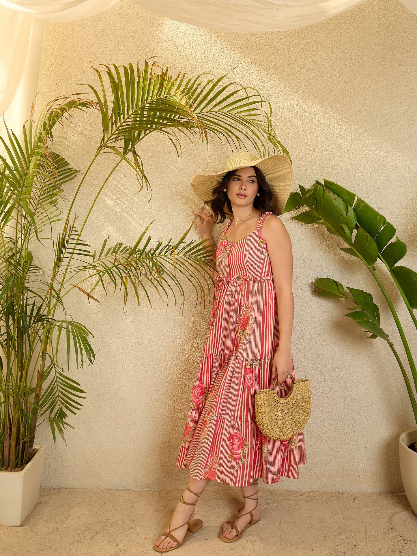 Pink Floral Printed Lyered Dress