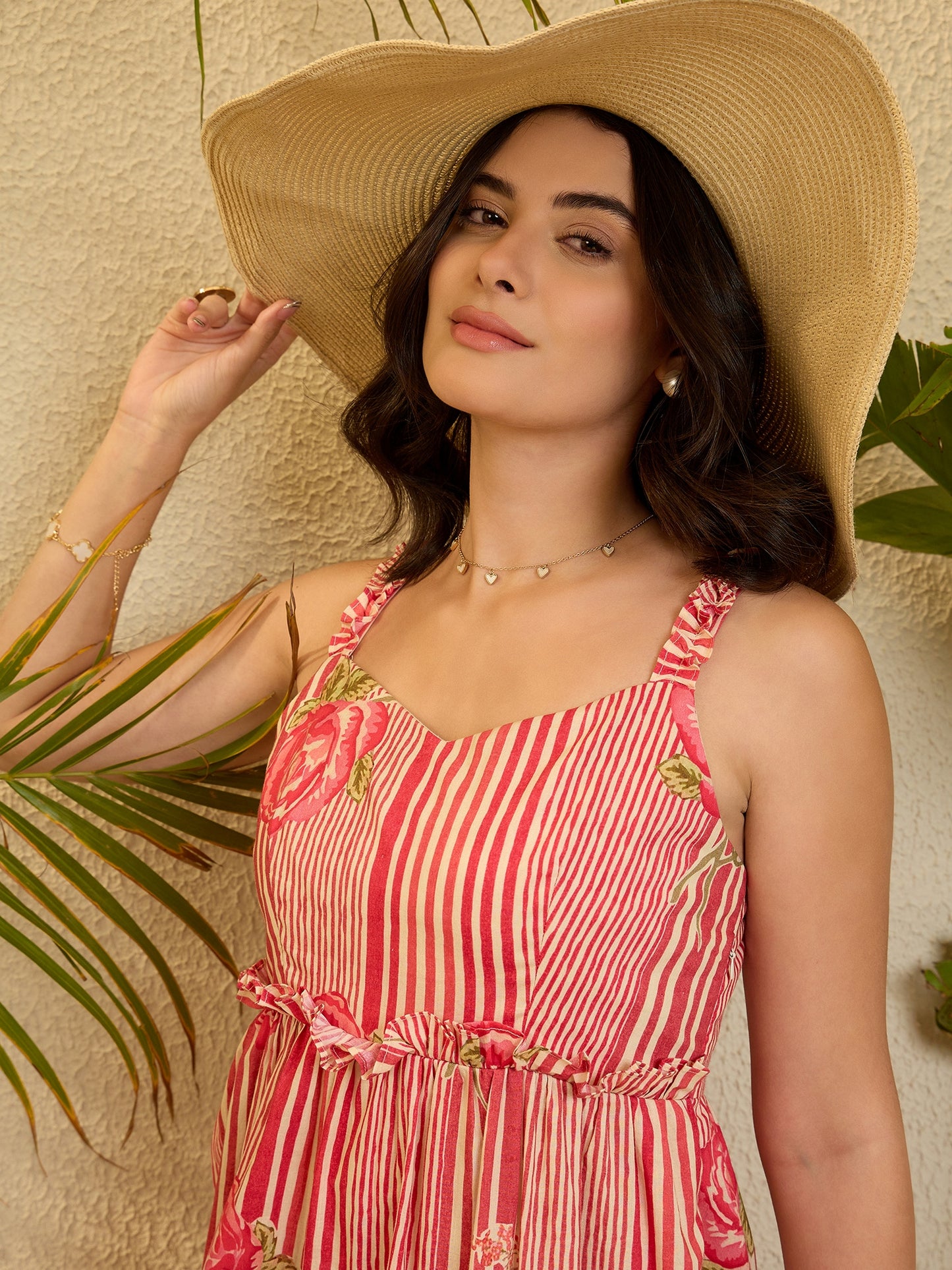 Pink Floral Printed Lyered Dress