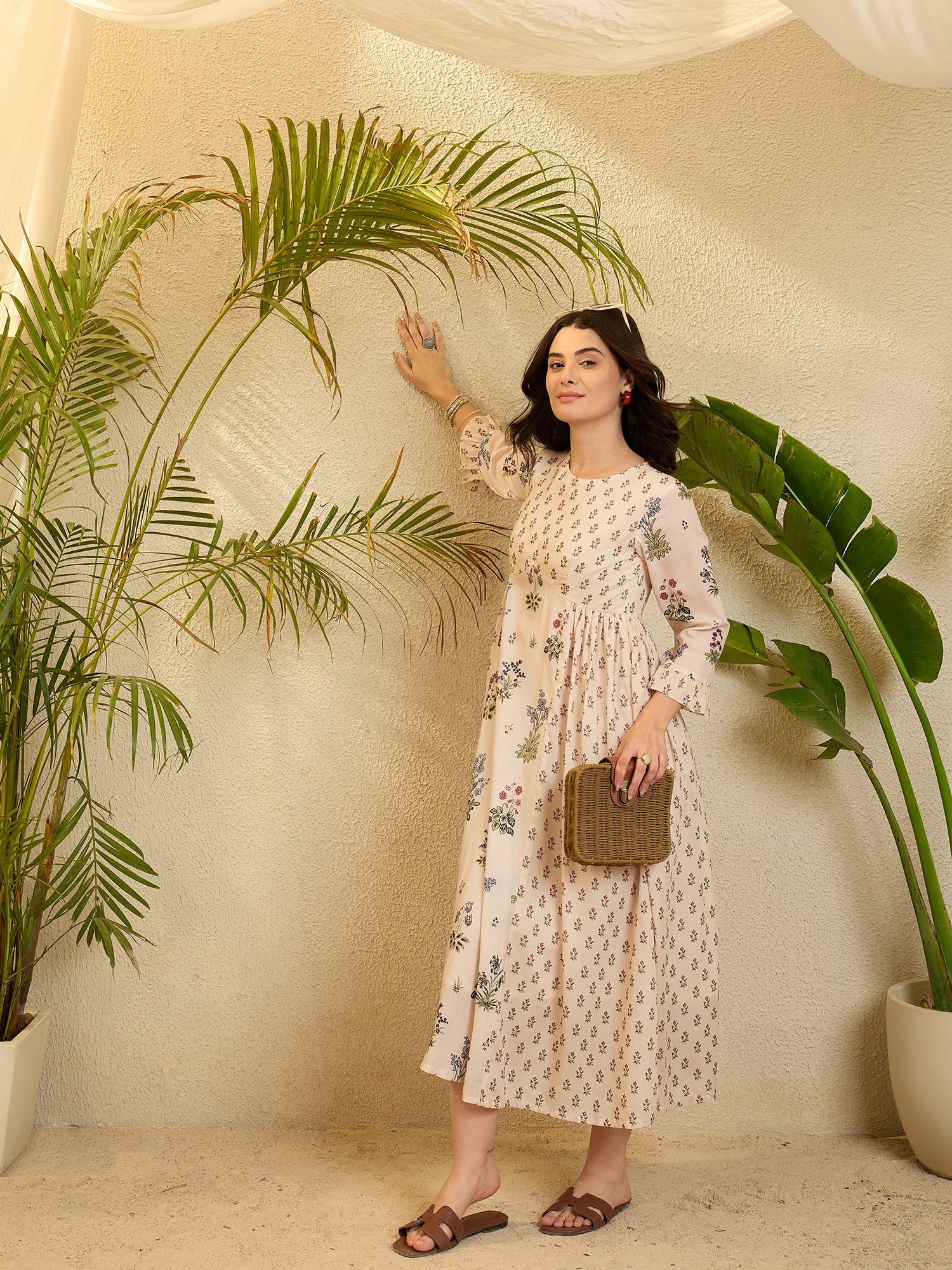 Cotton Floral Printed Flared Maxi Dress