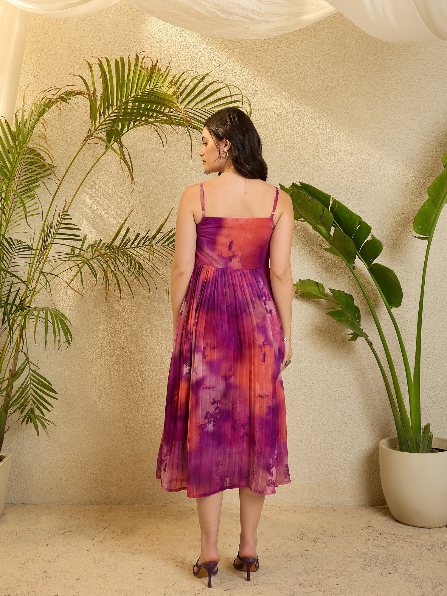 Purple Abstract Printed Georgette Crushed Dress