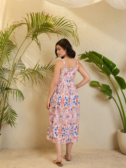Blue Tile Printed Maxi printed Dress