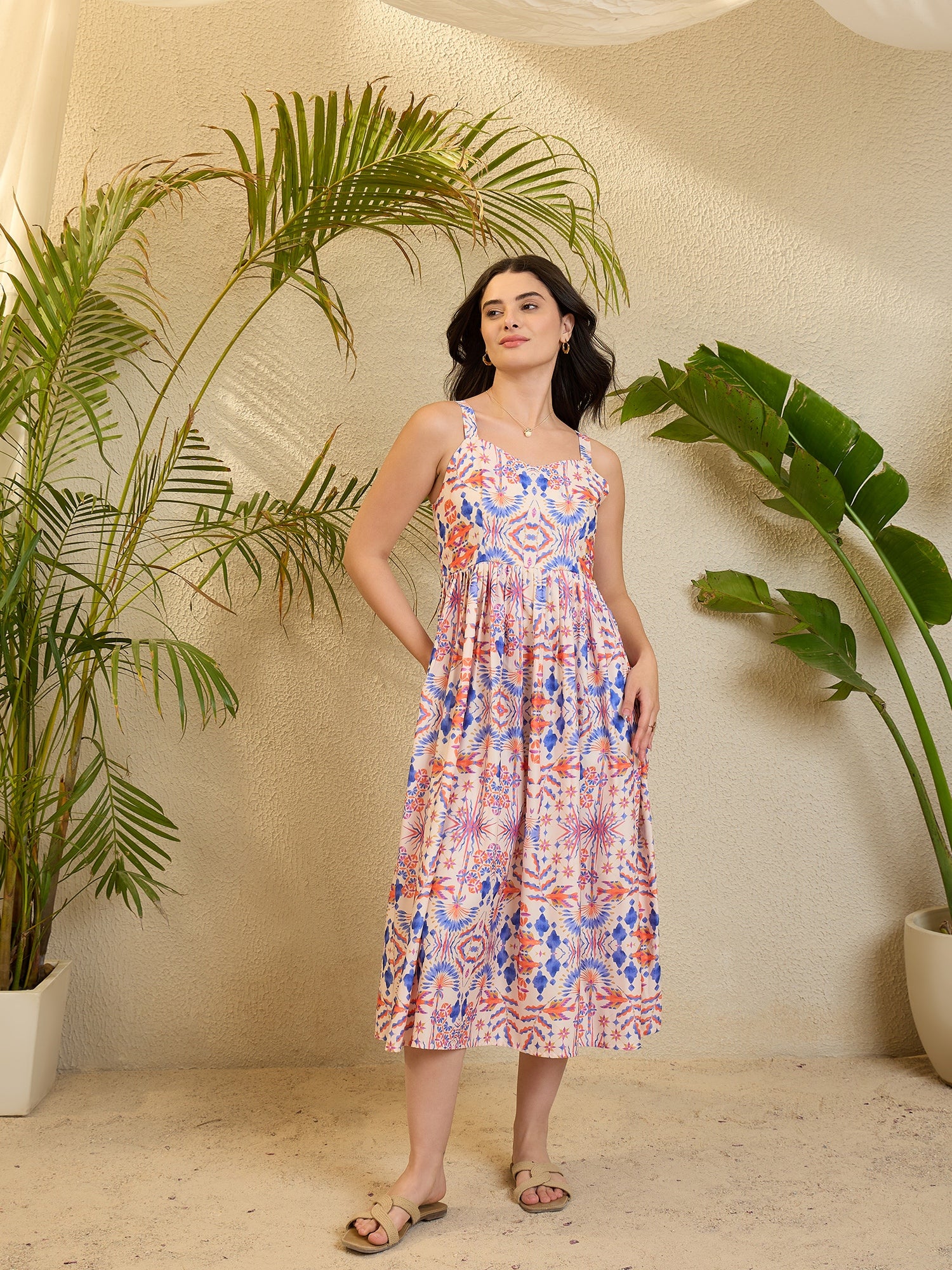 Blue Tile Printed Maxi printed Dress