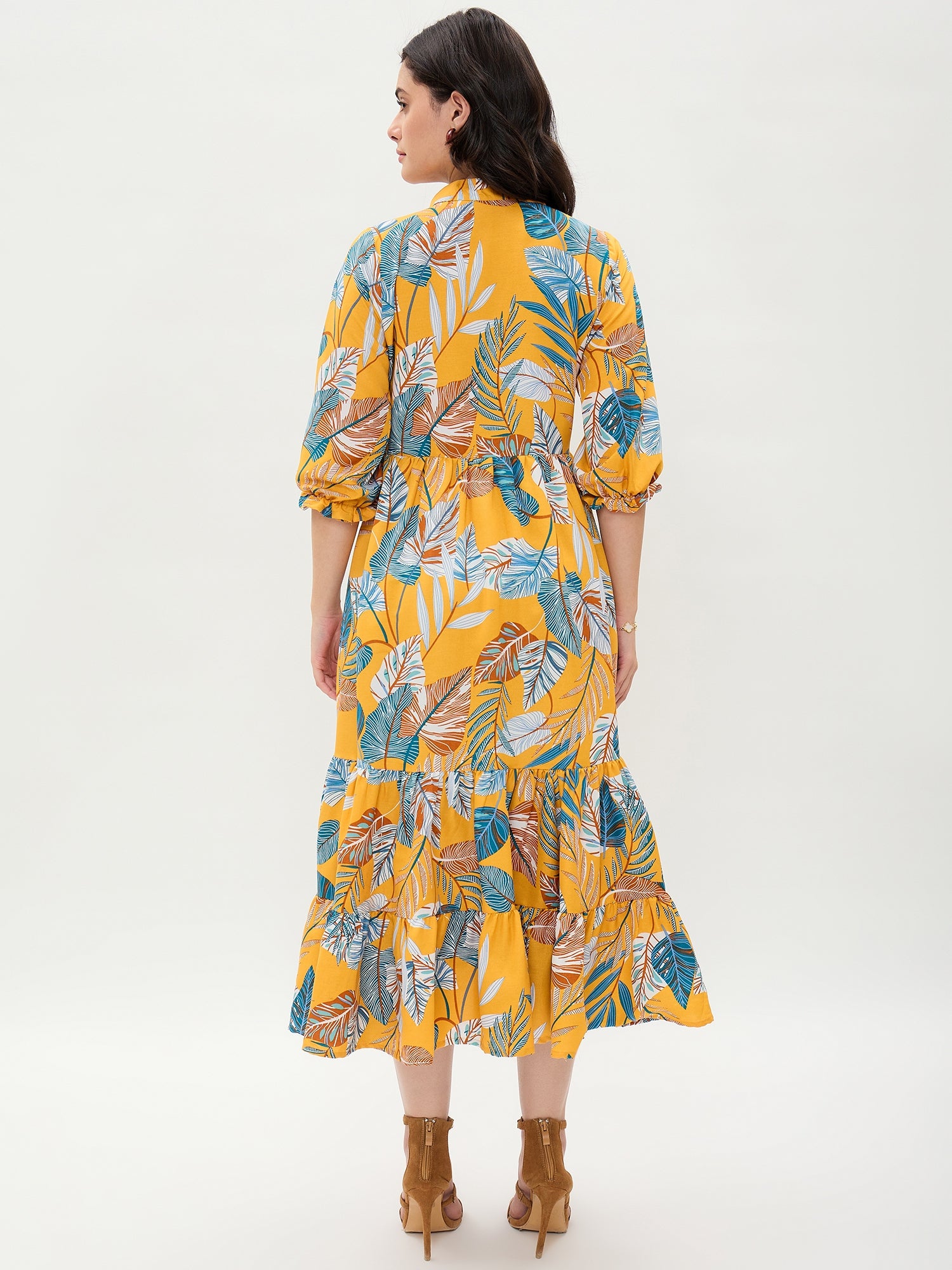 Yellow Frilled Rayon Dress
