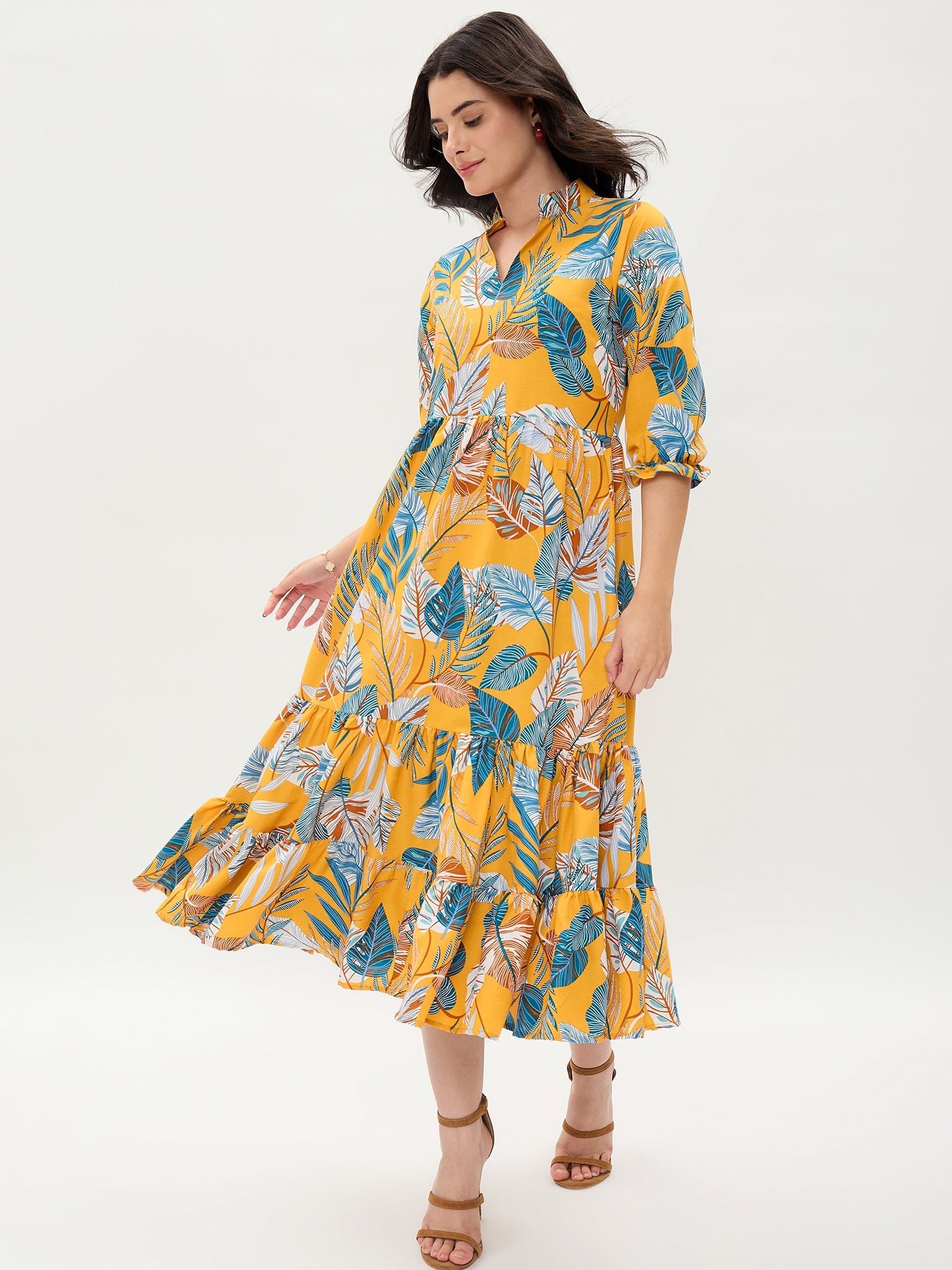 Yellow Frilled Rayon Dress