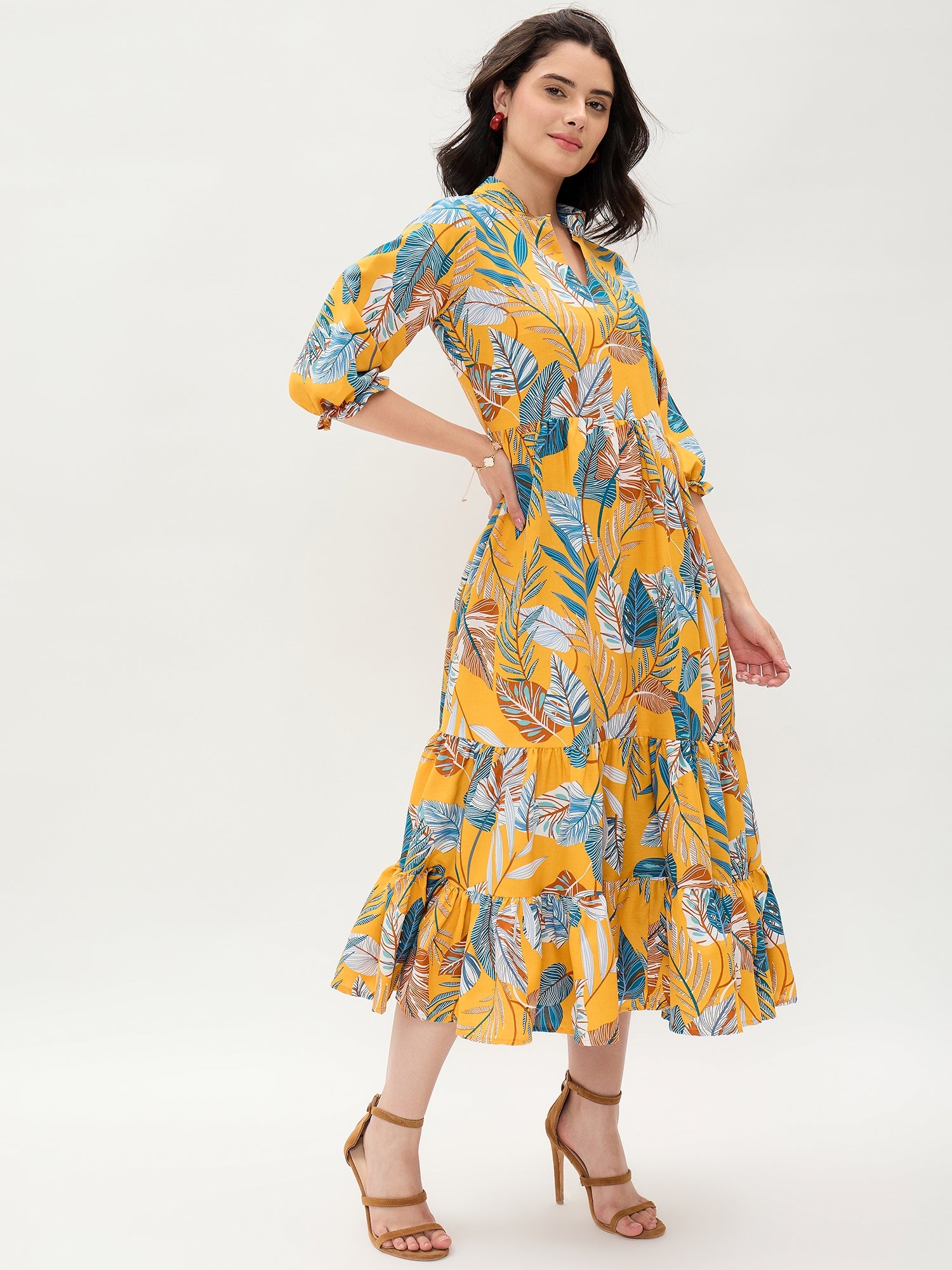 Yellow Frilled Rayon Dress