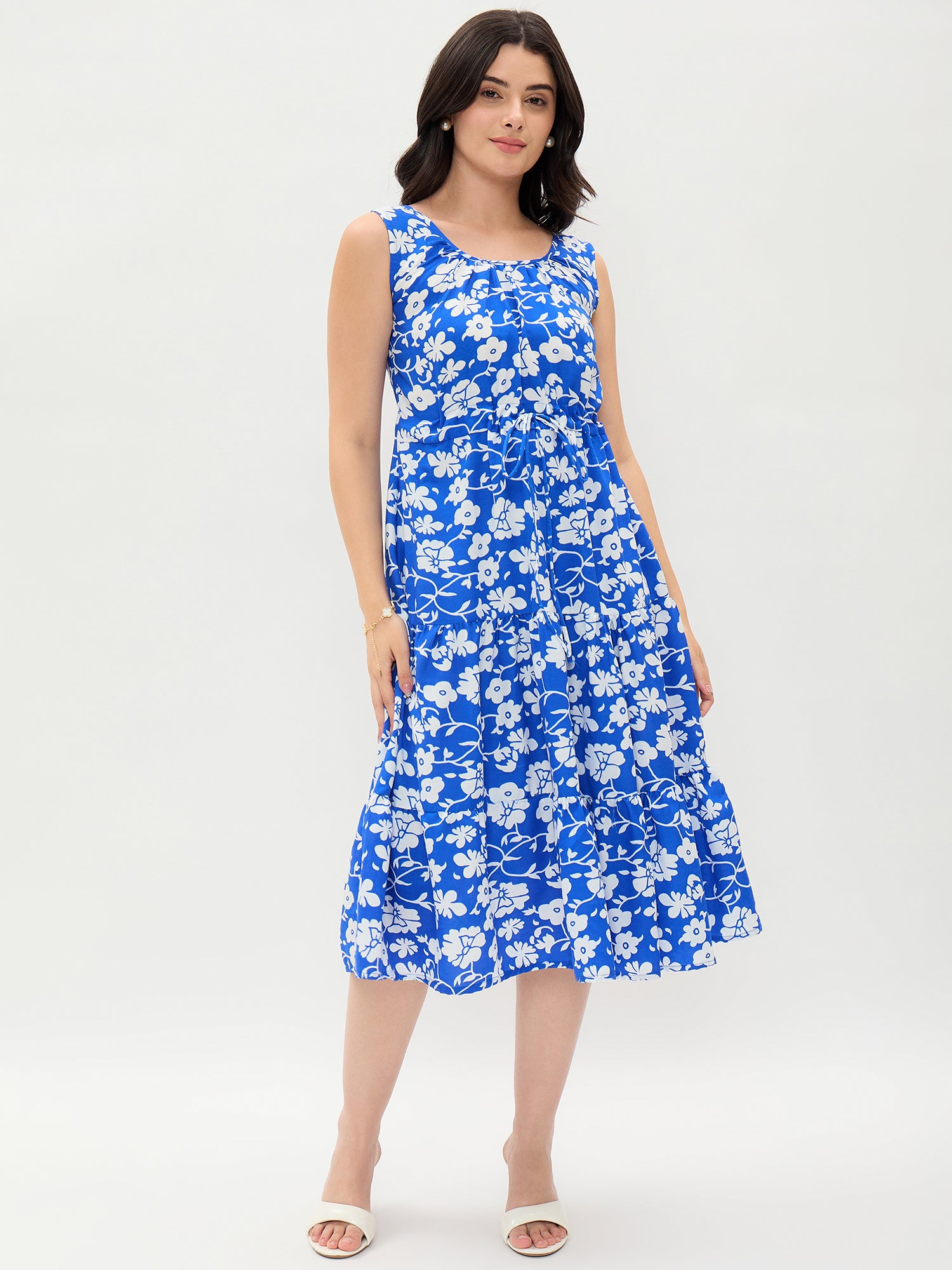 Blue Rayon Sleveeless Dress