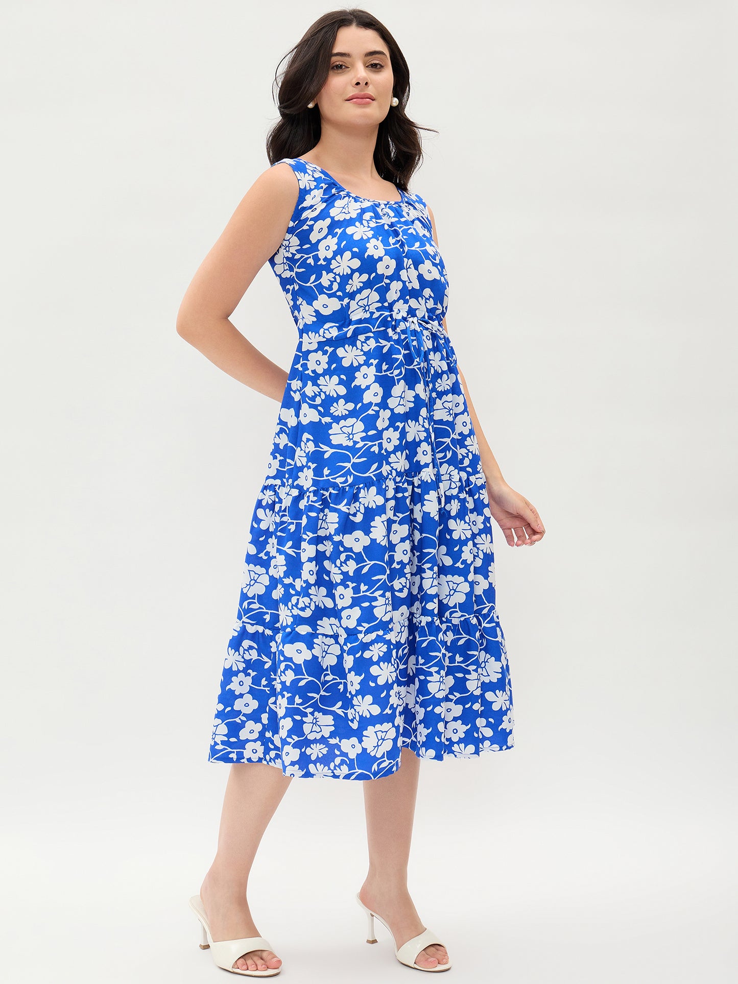Blue Rayon Sleveeless Dress