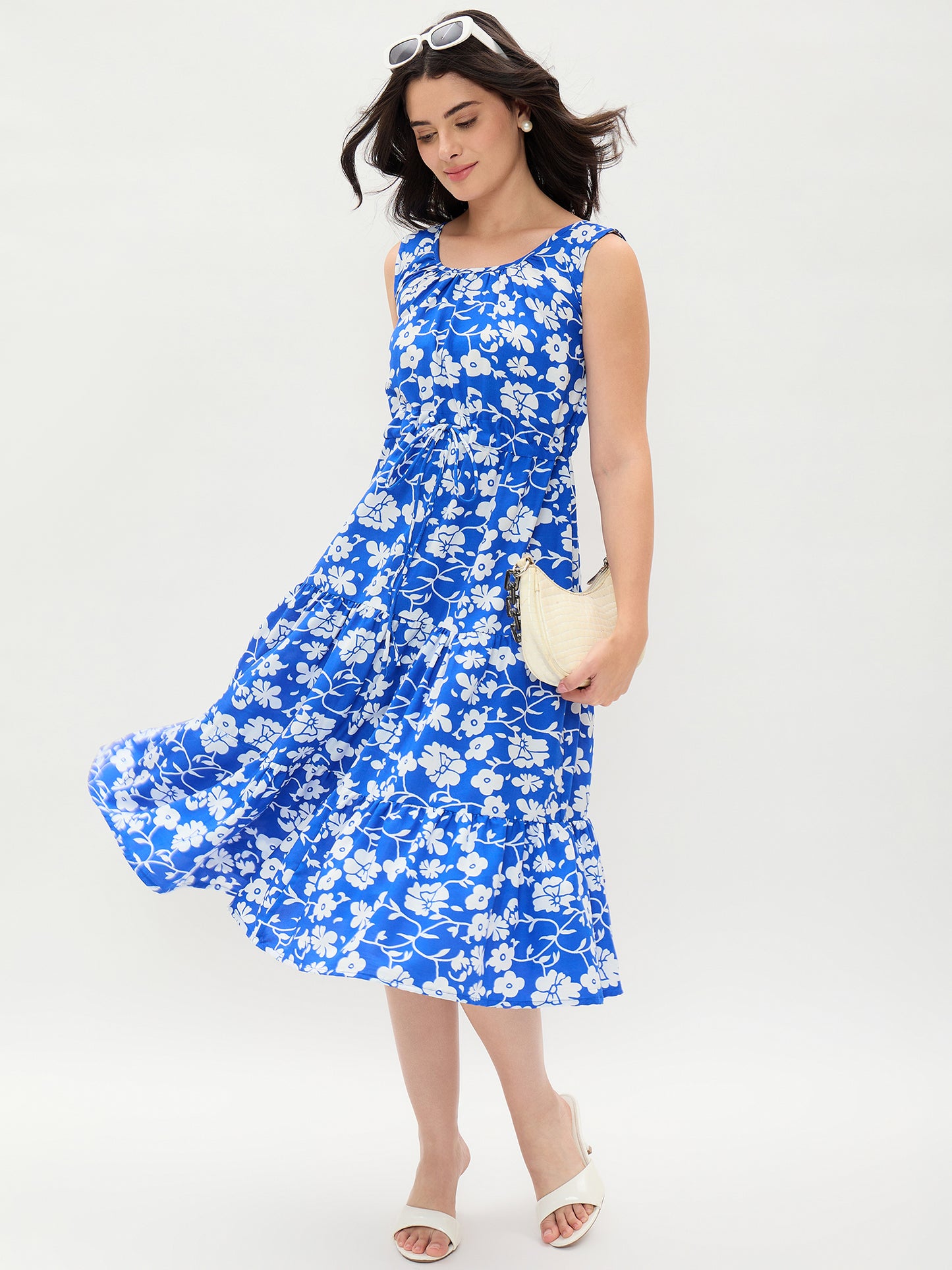 Blue Rayon Sleveeless Dress