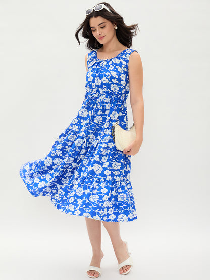 Blue Rayon Sleveeless Dress