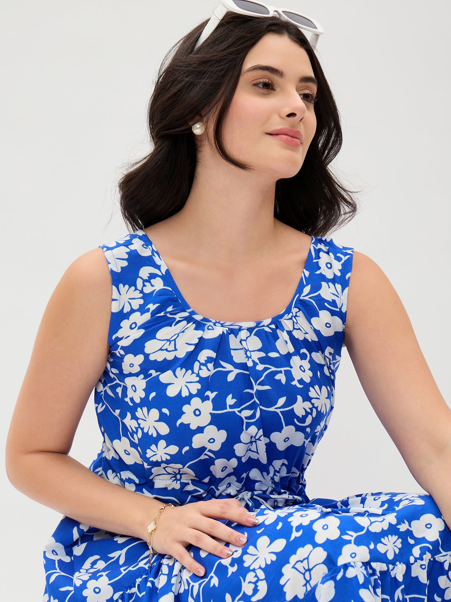 Blue Rayon Sleveeless Dress