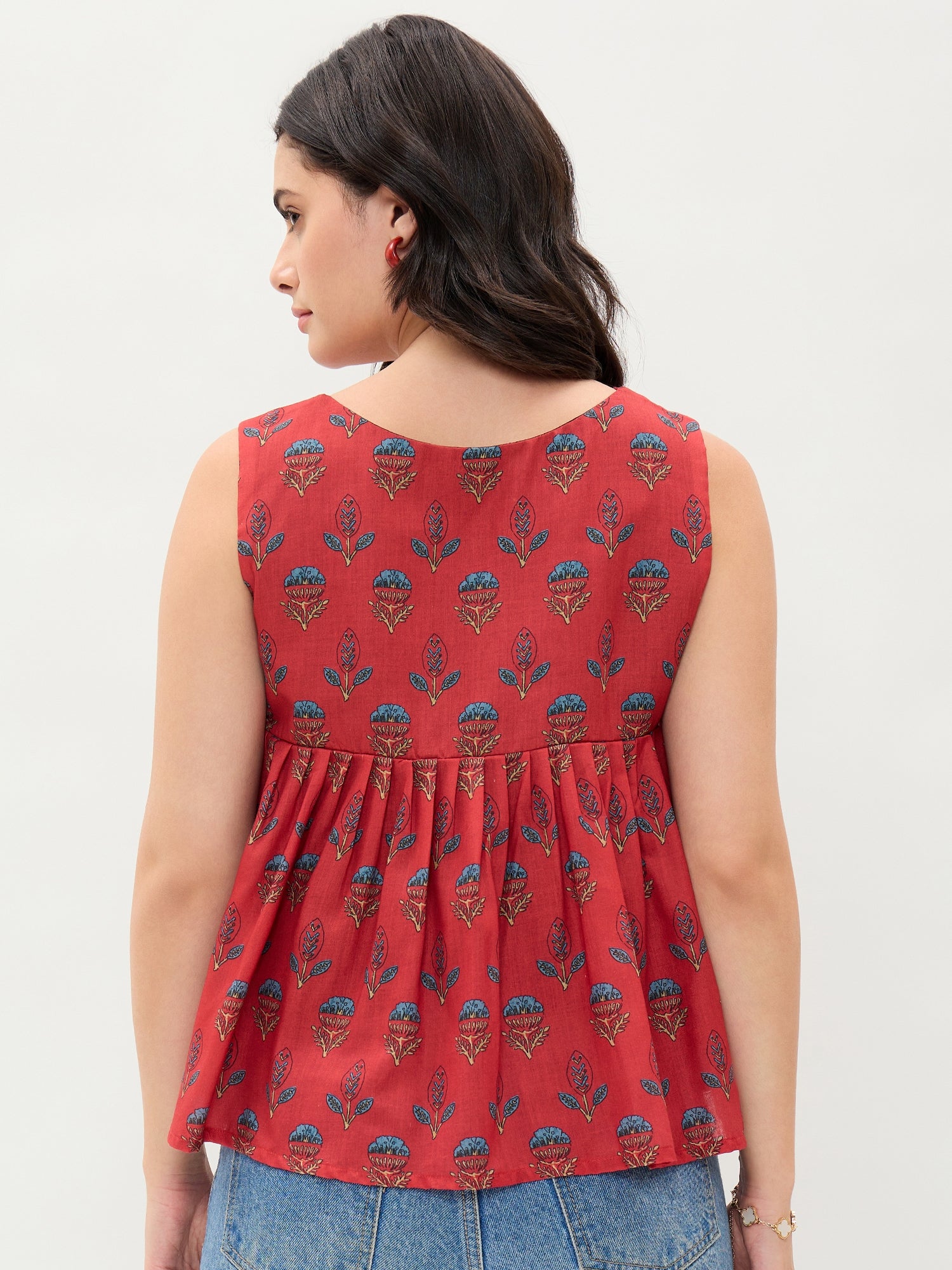 Printed V Neck Flared Top