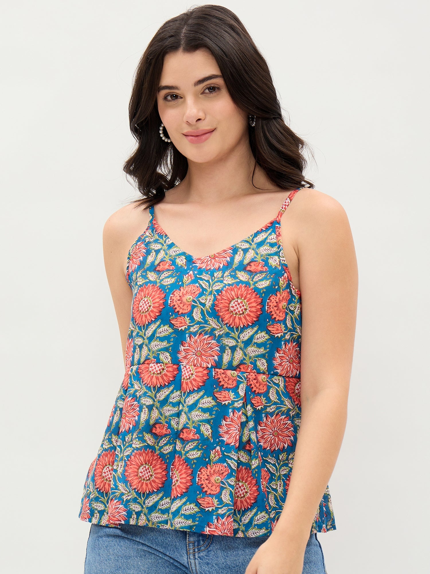 Blue Printed Spaghetti Top