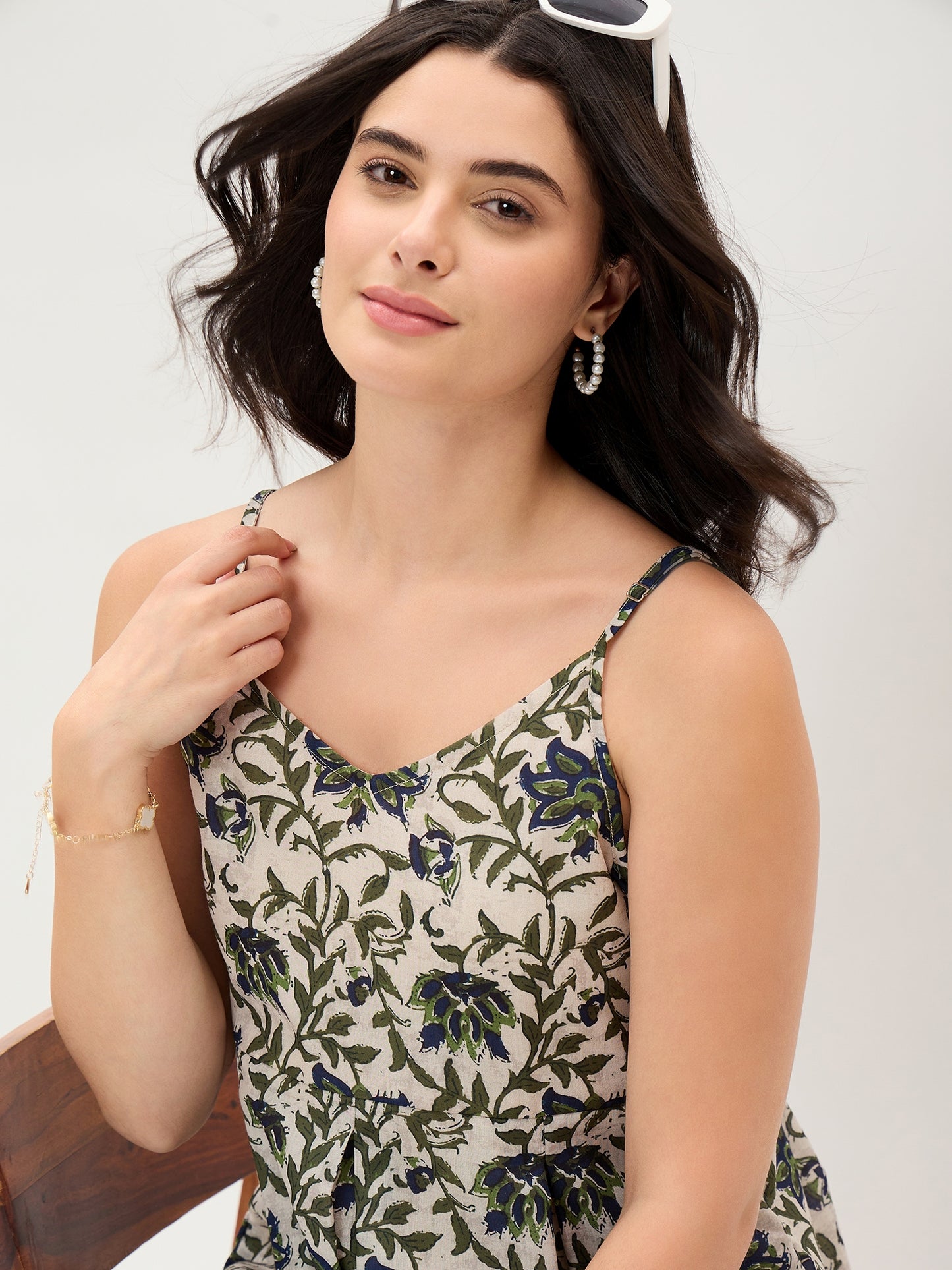 White Printed Spaghetti Top