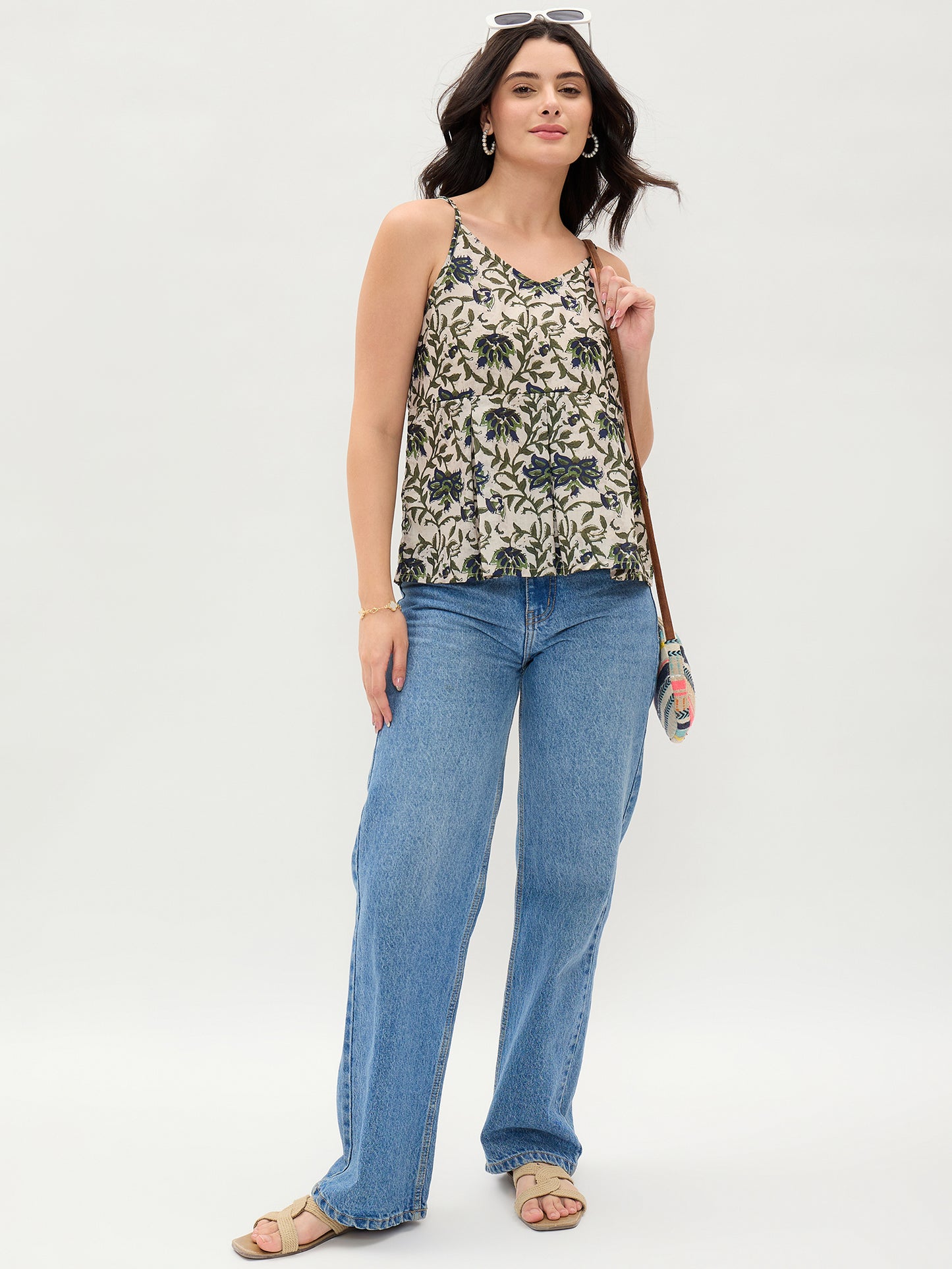 White Printed Spaghetti Top