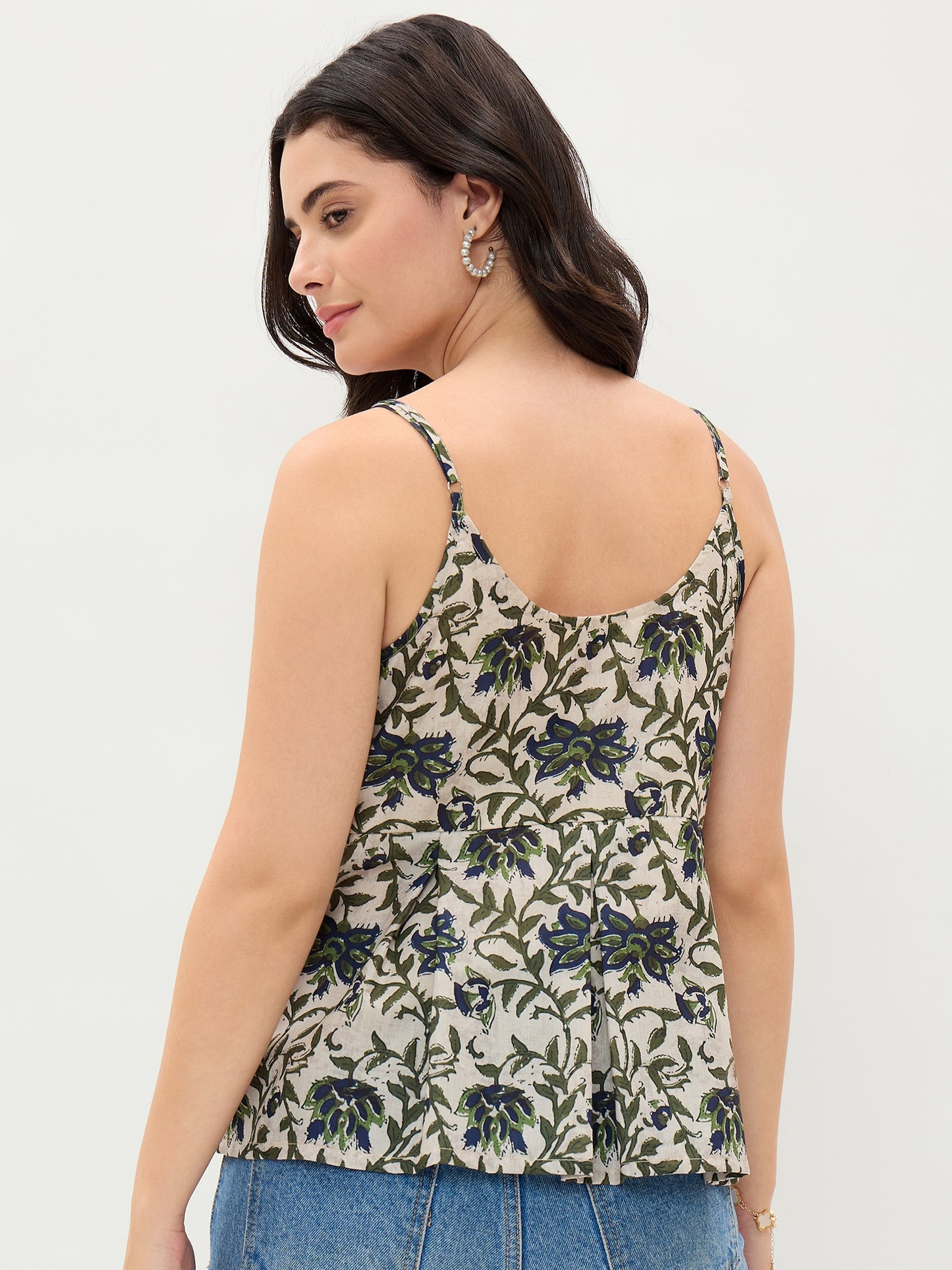 White Printed Spaghetti Top