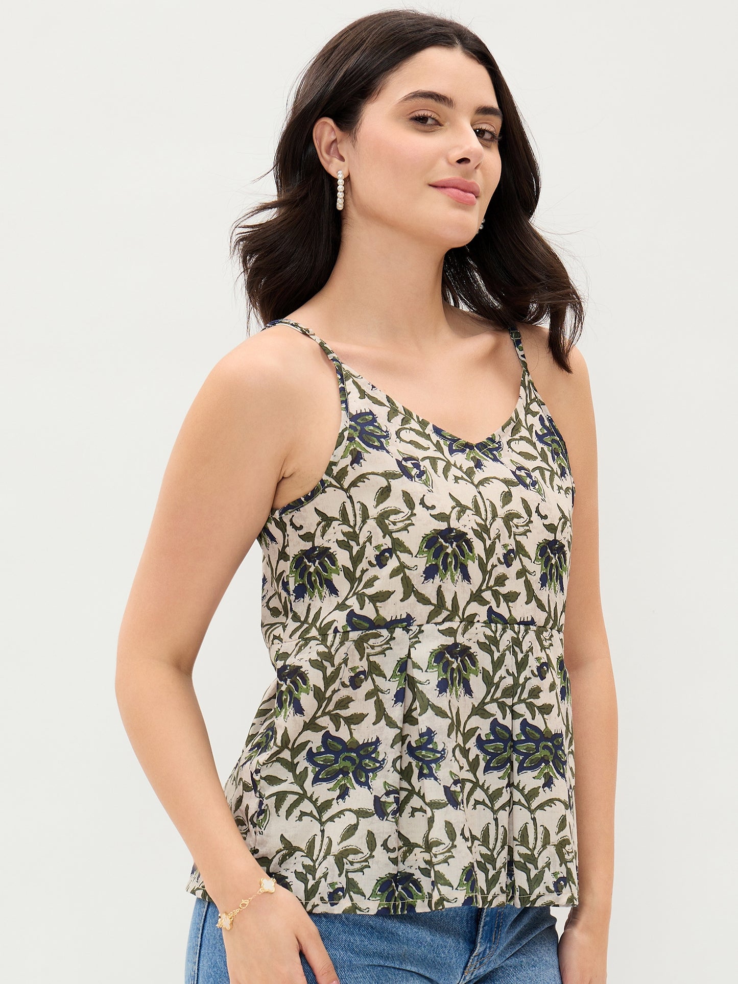 White Printed Spaghetti Top