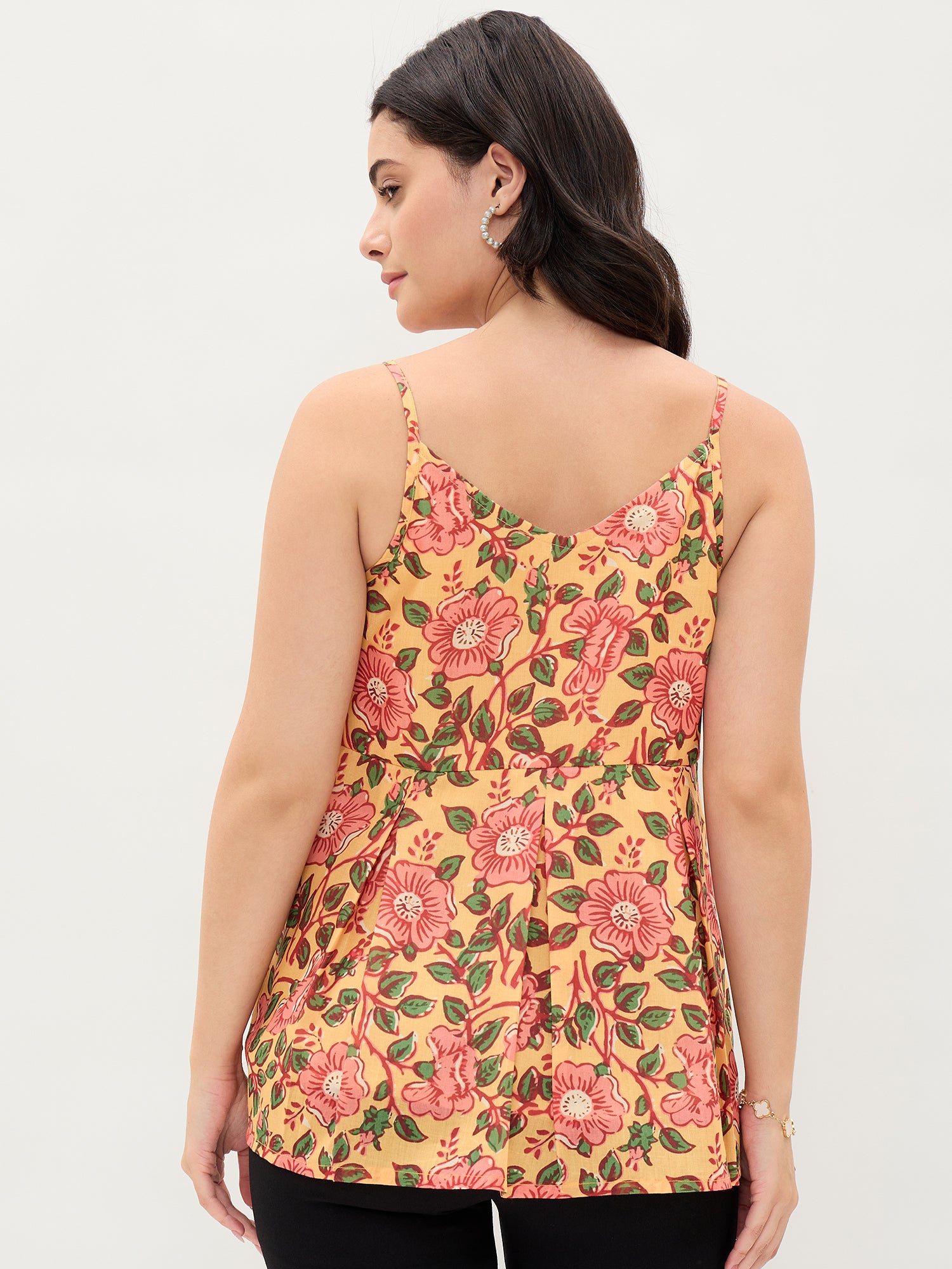 Yellow Printed Spaghetti  Top