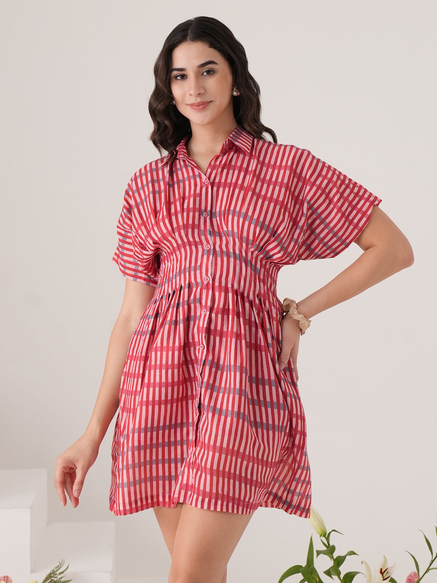 Pink Striptted Flared Mini Dress