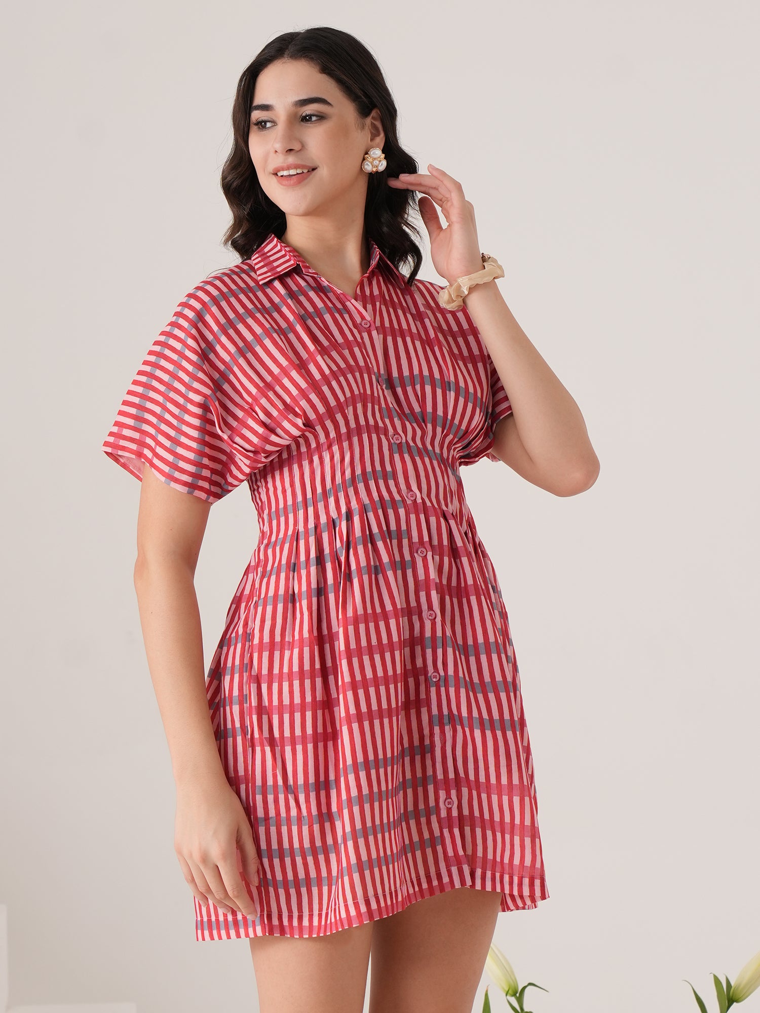 Pink Striptted Flared Mini Dress