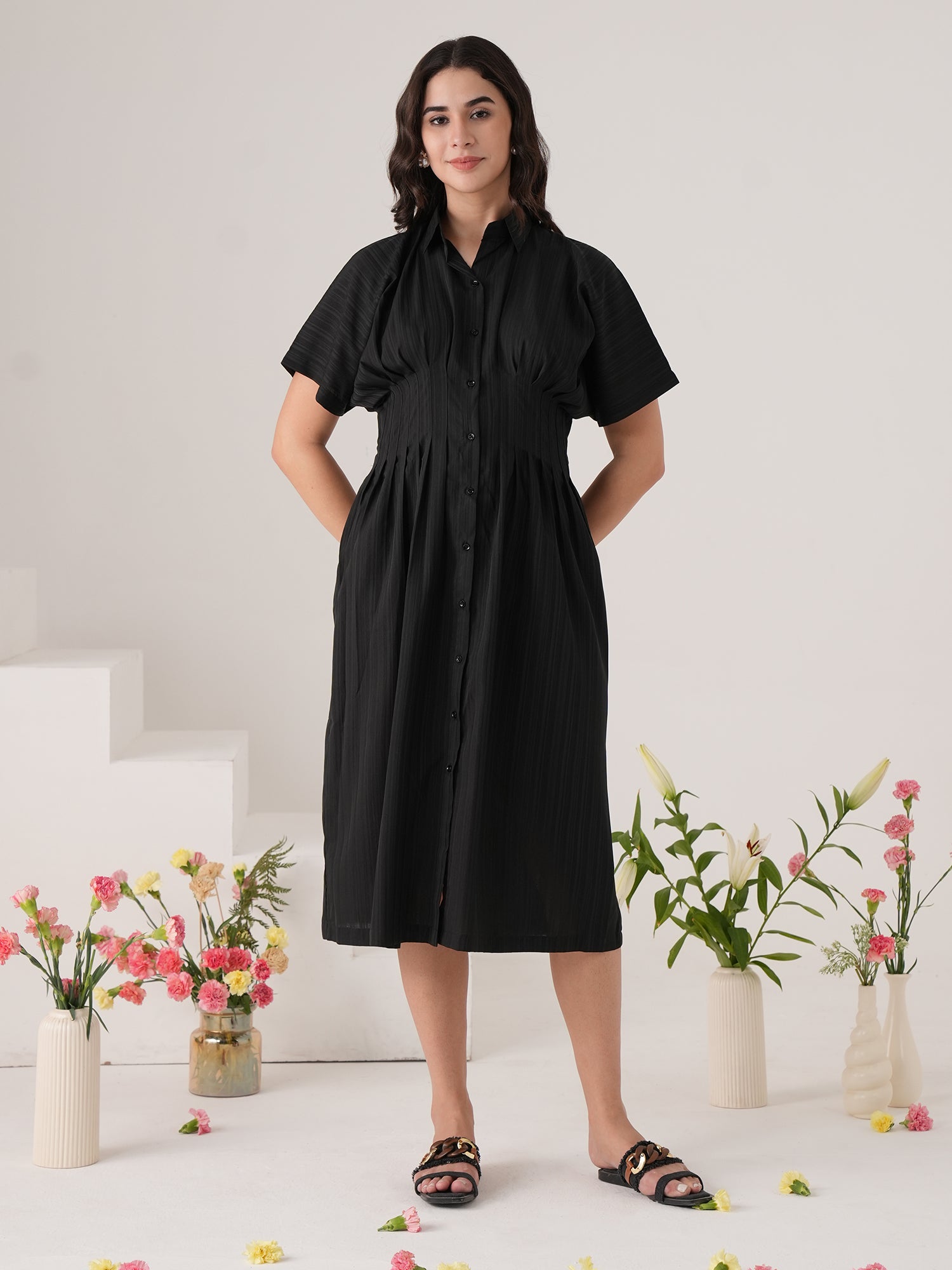 Black solid Midi dress