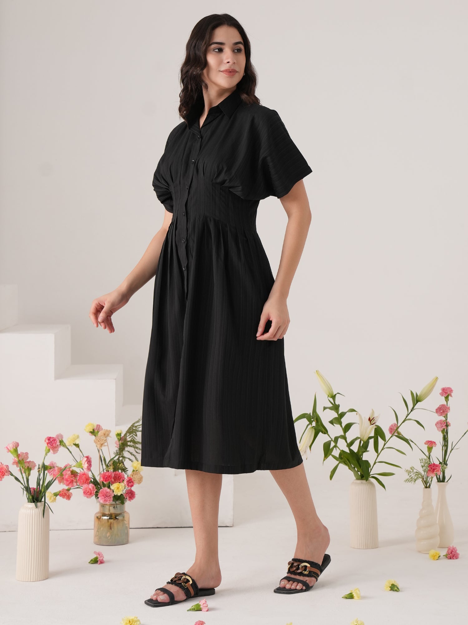 Black solid Midi dress
